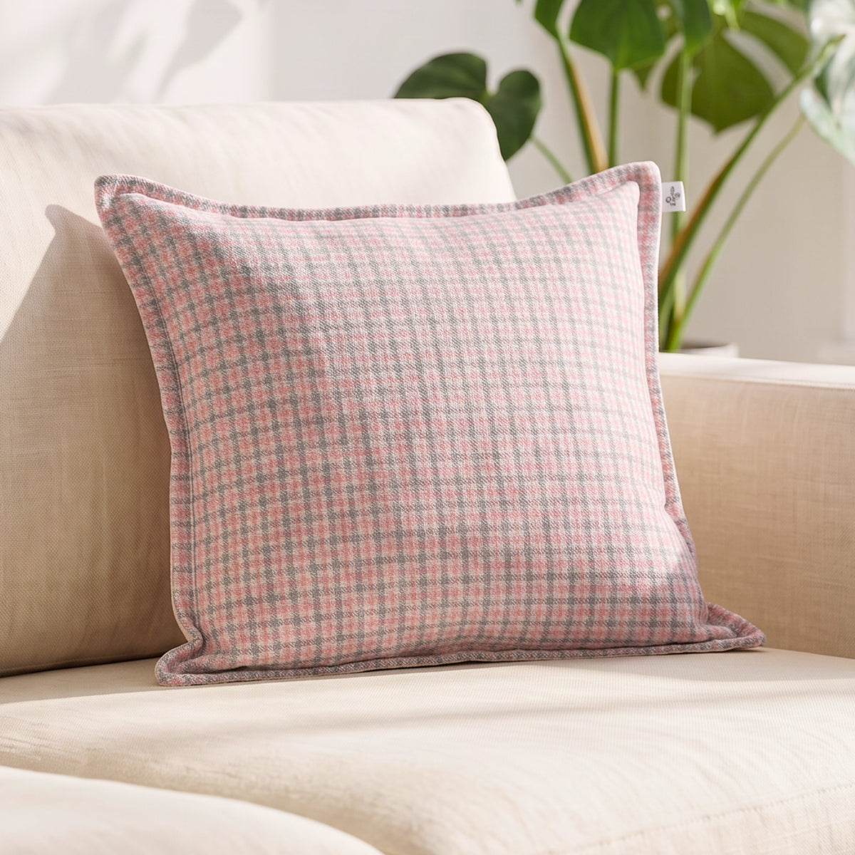 Pink & Grey Houndstooth Cushion Cover
