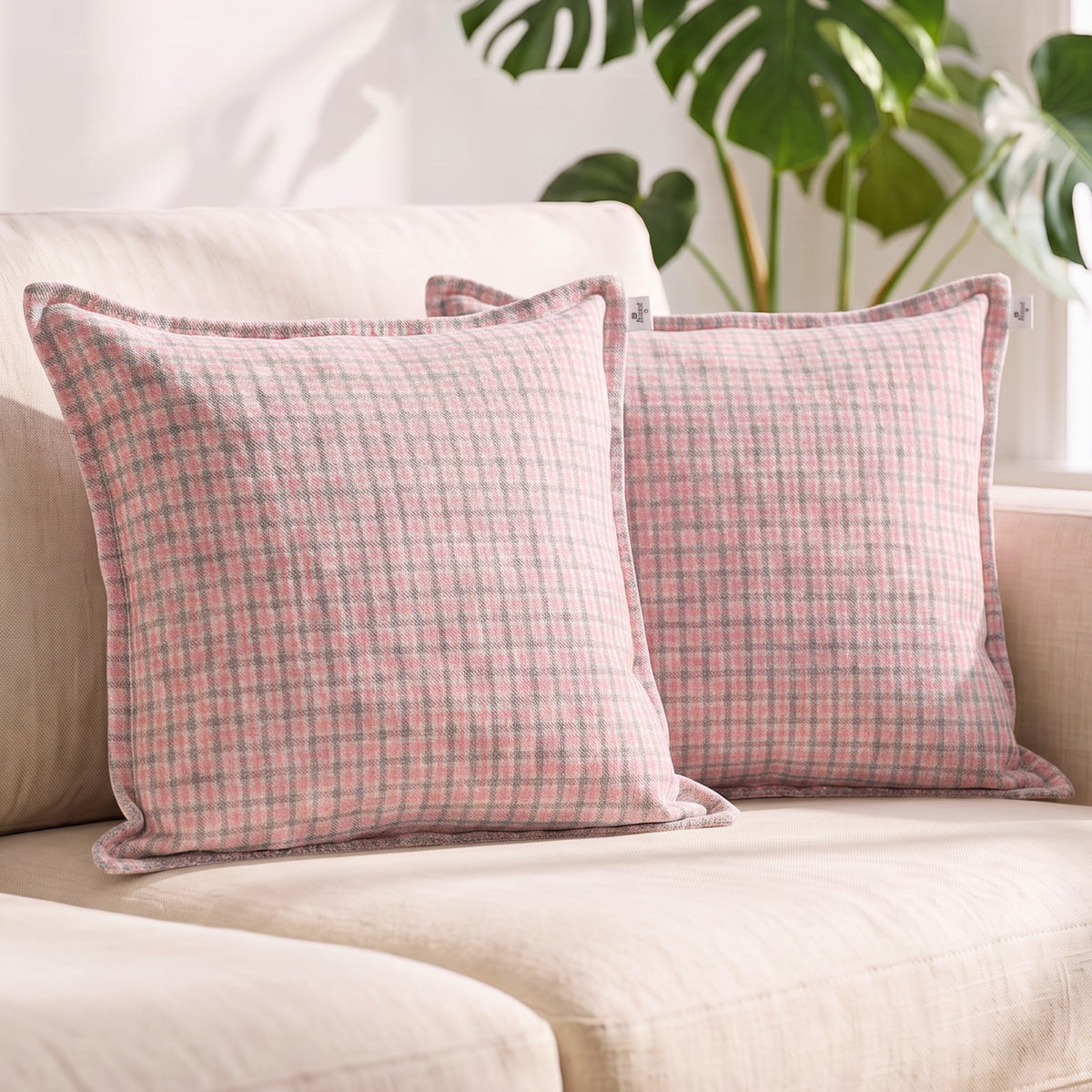 Pink & Grey Houndstooth Cushion Cover