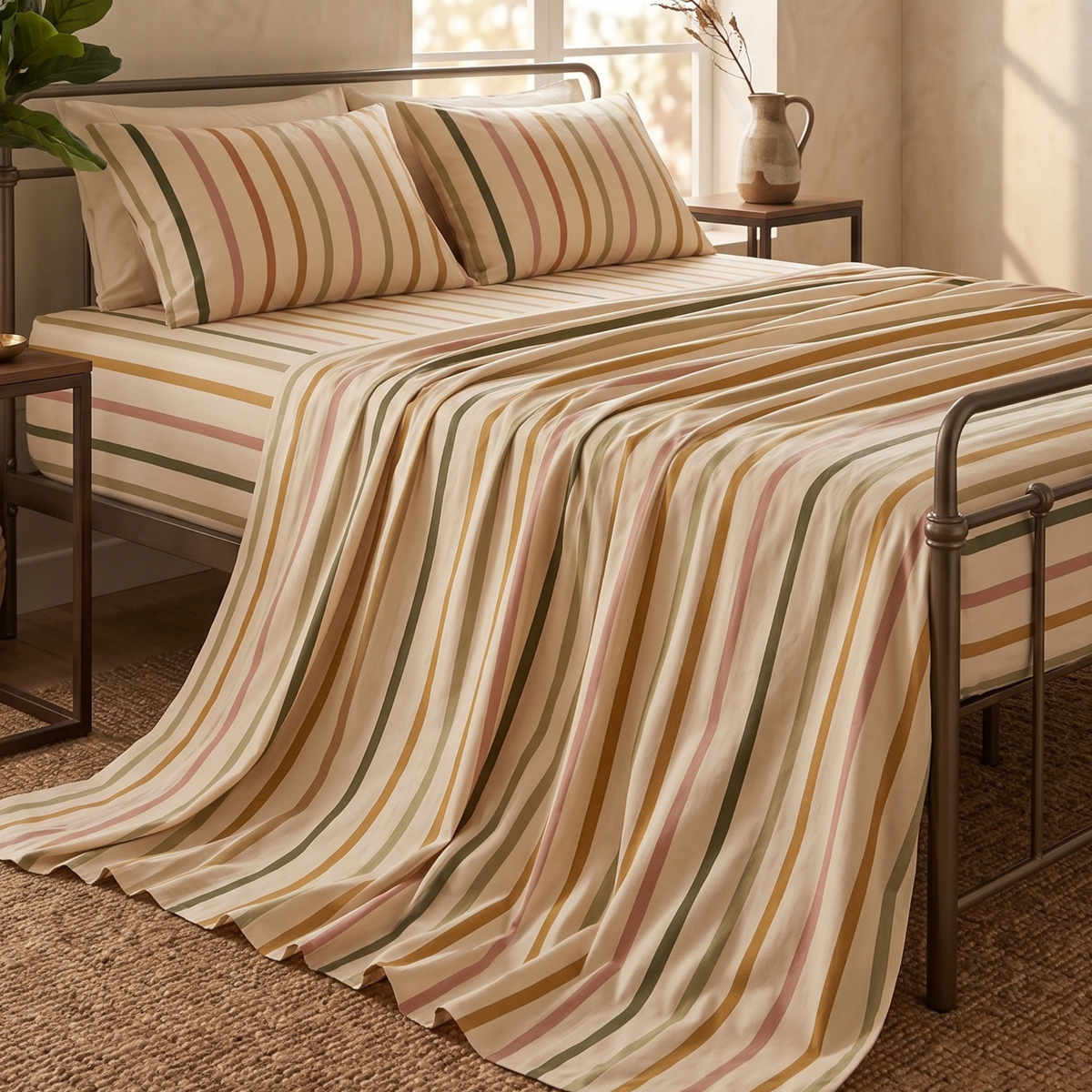 Earthy Stripes 300 TC Cotton Bedsheet