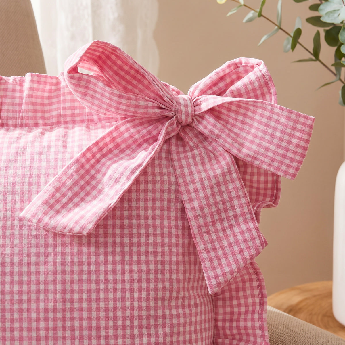 Bedsheet for Double Bed, Pink & White Gingham Checkered Queen Size
