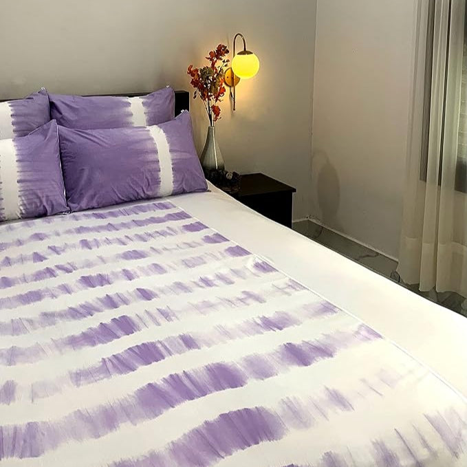 "Sleepy Threads Cotton Bedsheet for Double Bed | Breathable Wrinkel Free, 200 TC Lavender Bedsheet along with 2 Soft Pillow Covers with Tie and Dye Pattern for Comfort Sleep