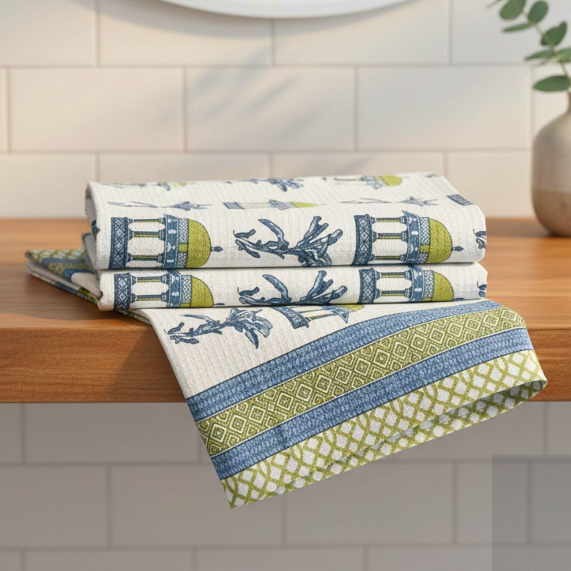 Waffle Weave Towel, Mughal Dome & Floral Screen Print,