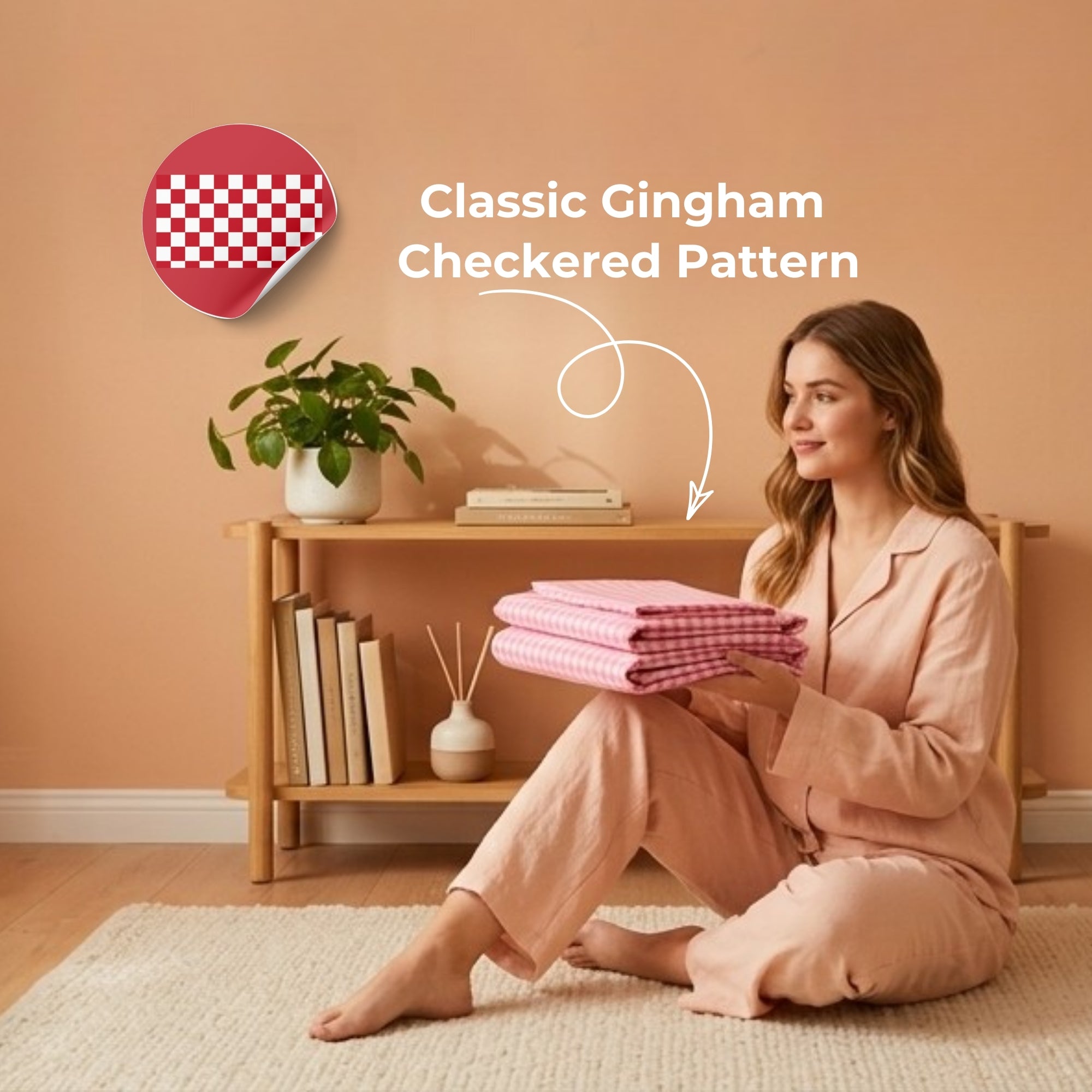 Bedsheet for Double Bed, Pink & White Gingham Checkered