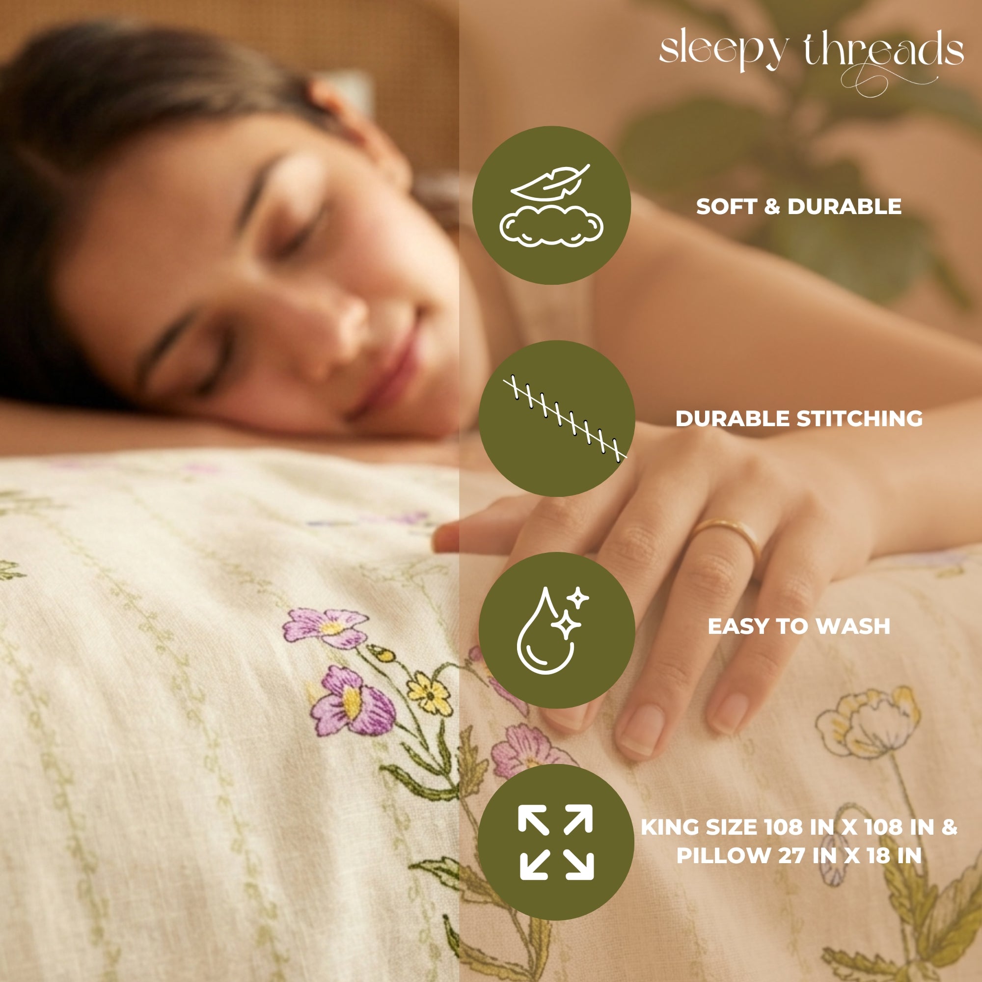 King Size Blended Cotton Bedsheet Multicolor Floral Print, Soft & Breathable Double BedSheet.