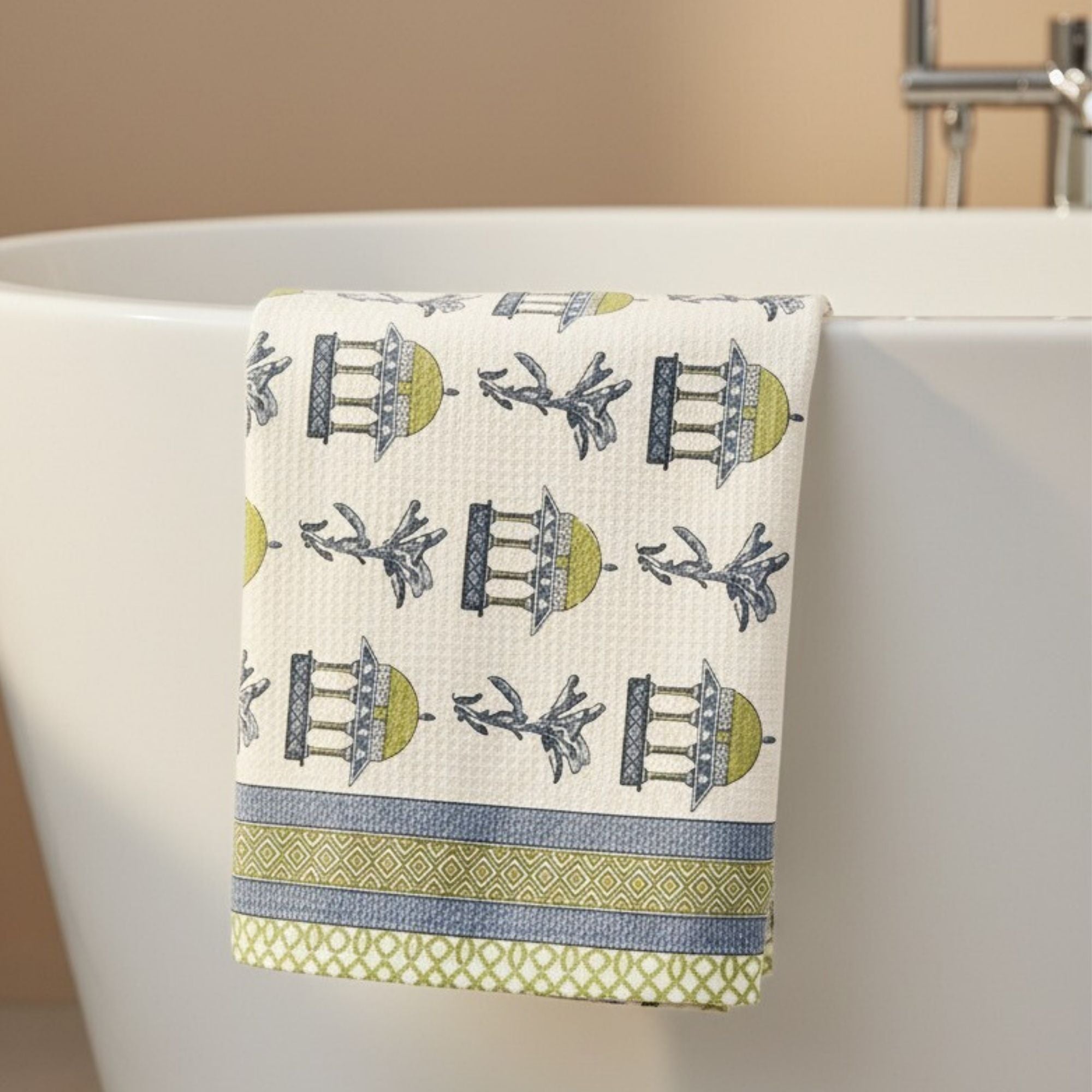 Waffle Weave Towel, Mughal Dome & Floral Screen Print,