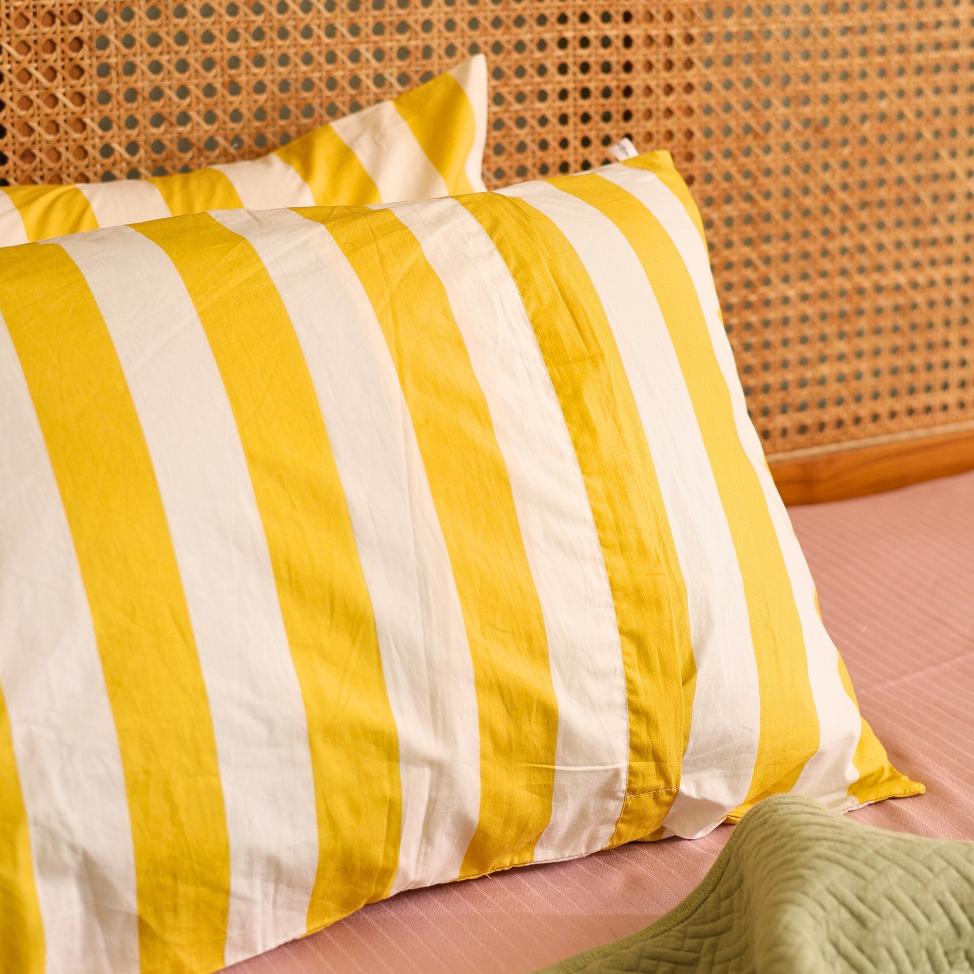 Yellow & White Bold Stripe Premium Cotton Pillow Covers