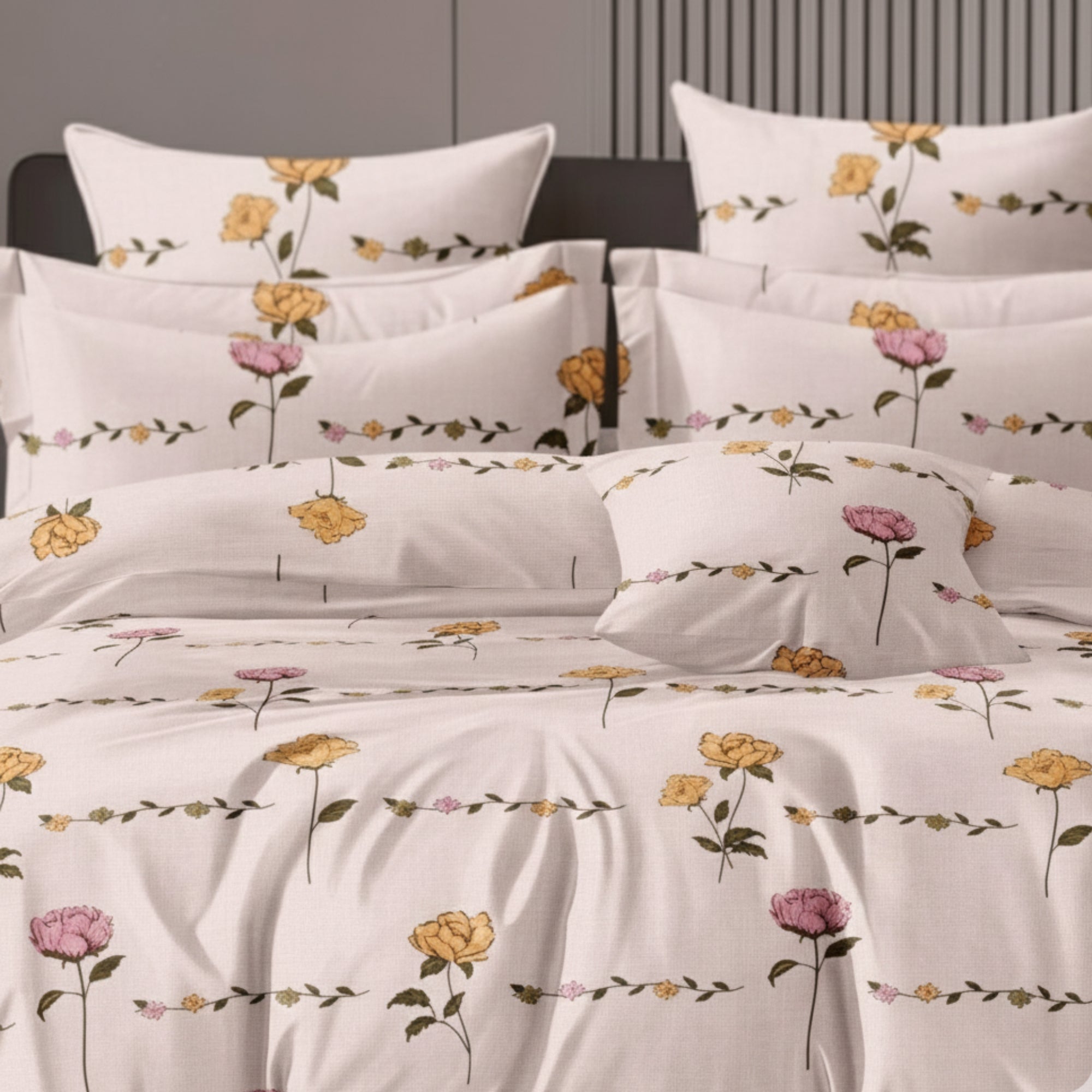 Bedsheet for Double Bed King Size Yellow & Pink Floral Print .
