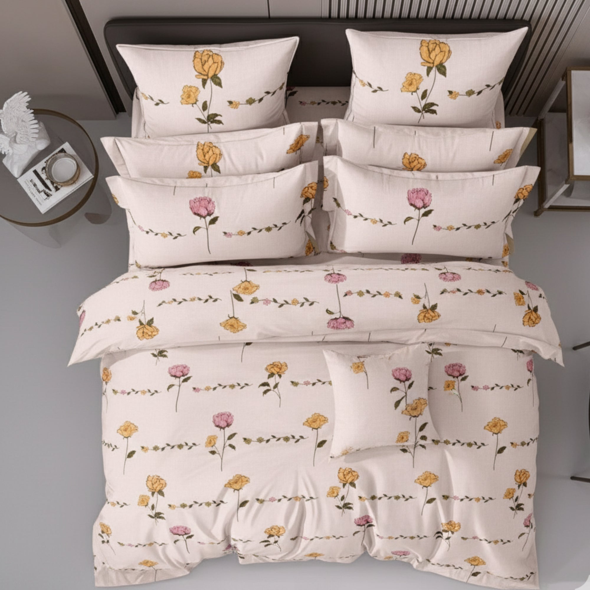Bedsheet for Double Bed King Size Yellow & Pink Floral Print .