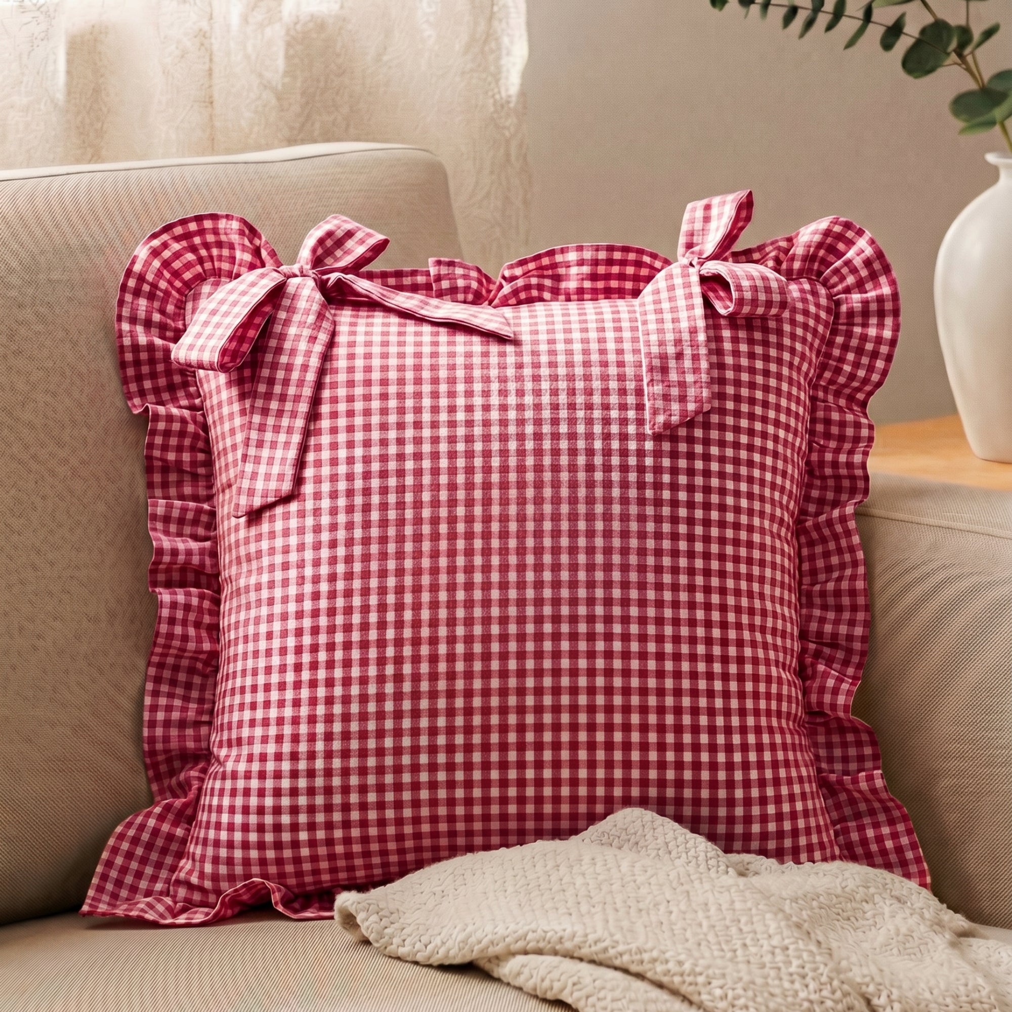 Ghingham Slipcover With Bow Closure
