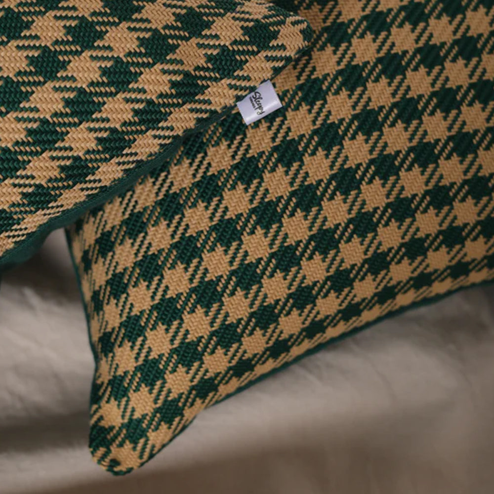 Classic Houndstooth Green & Beige Cushion Cover