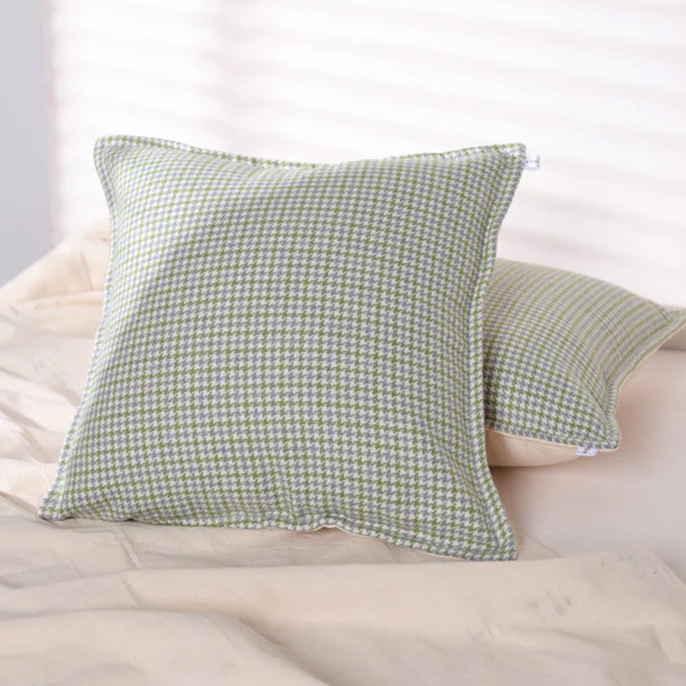 Green & White Houndstooth Cushion Cover