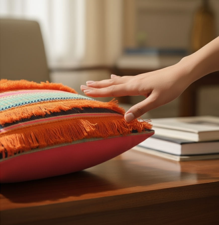 Earthy Multicolor Fringe Cushion Cover