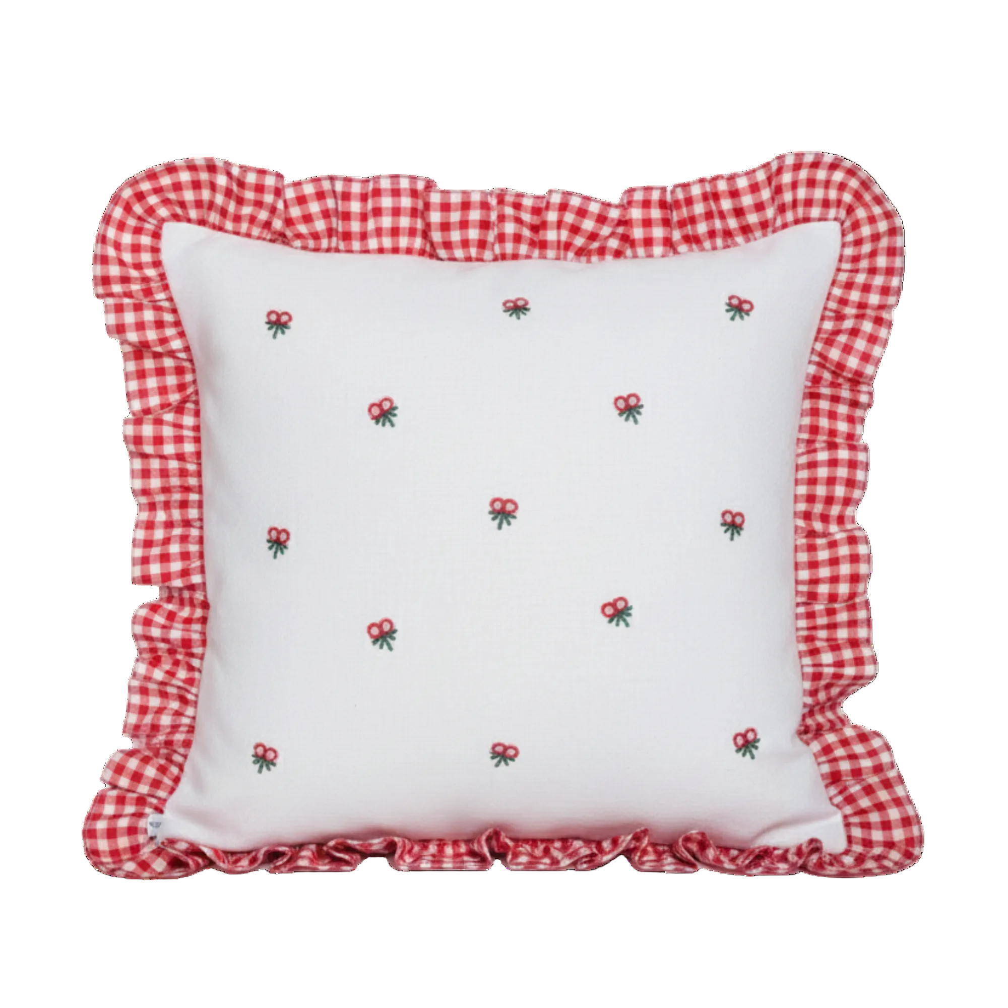 Gingham Ruffle Hand Embroidered Cushion Cover