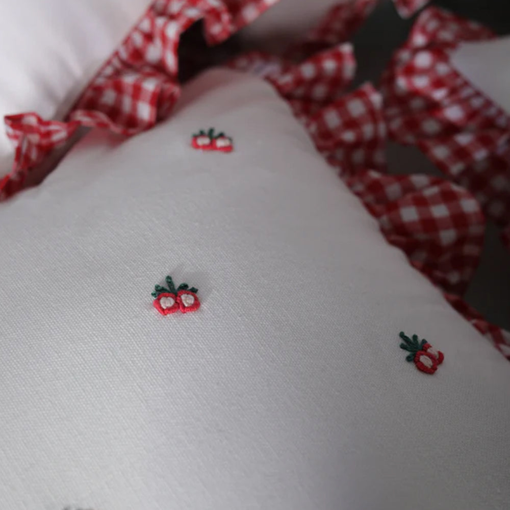Gingham Ruffle Hand Embroidered Cushion Cover