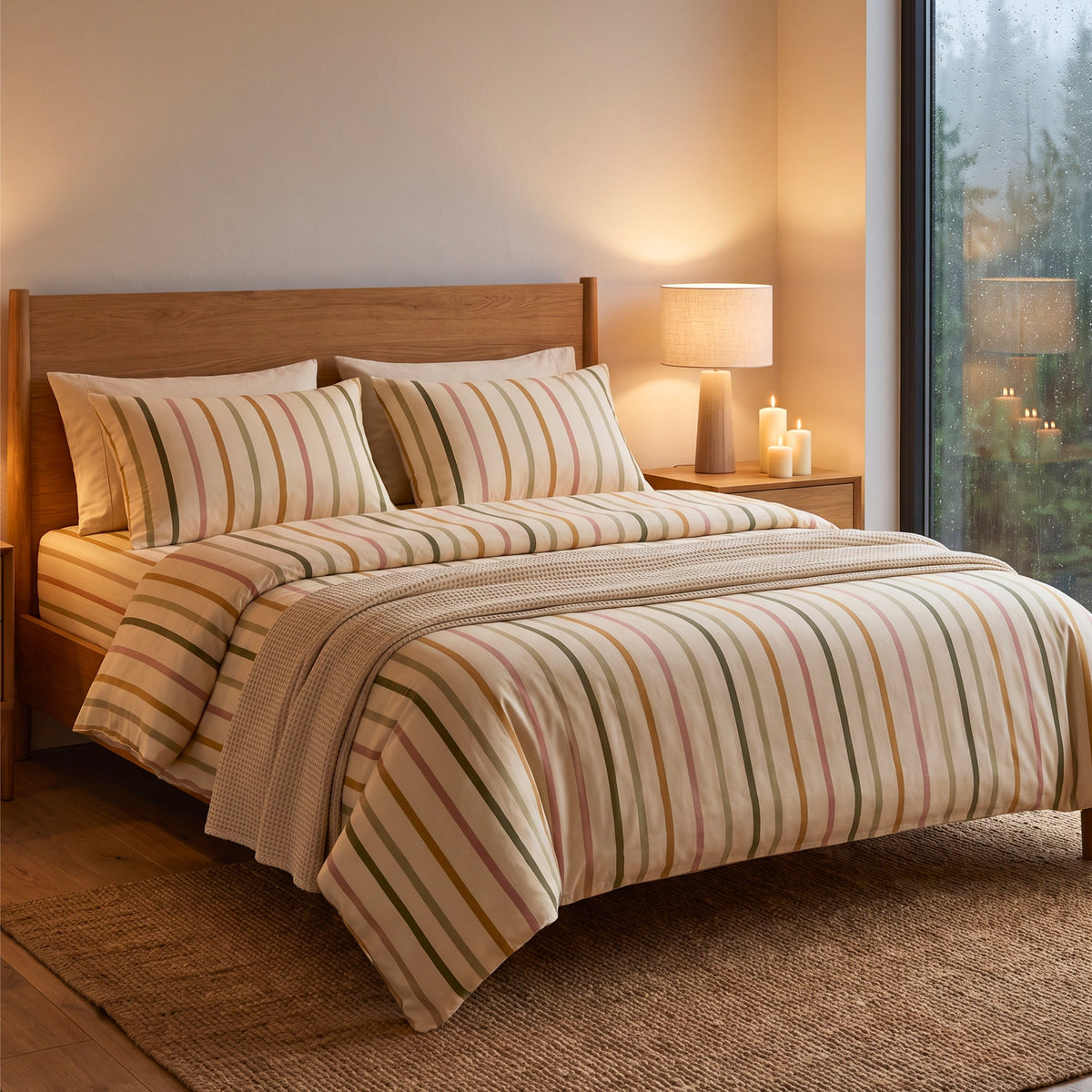 Earthy Stripes 210 TC Cotton Bedsheet