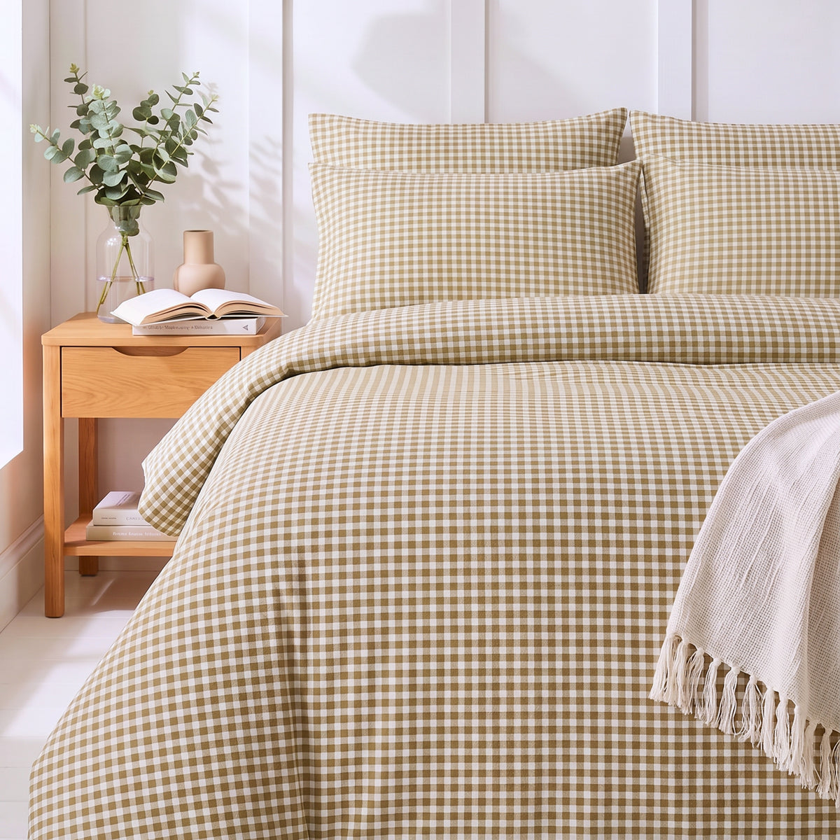 Olive Gingham Bloom 280 TC 100% Cotton Bedsheet With Duvet and 4 Pillow Covers