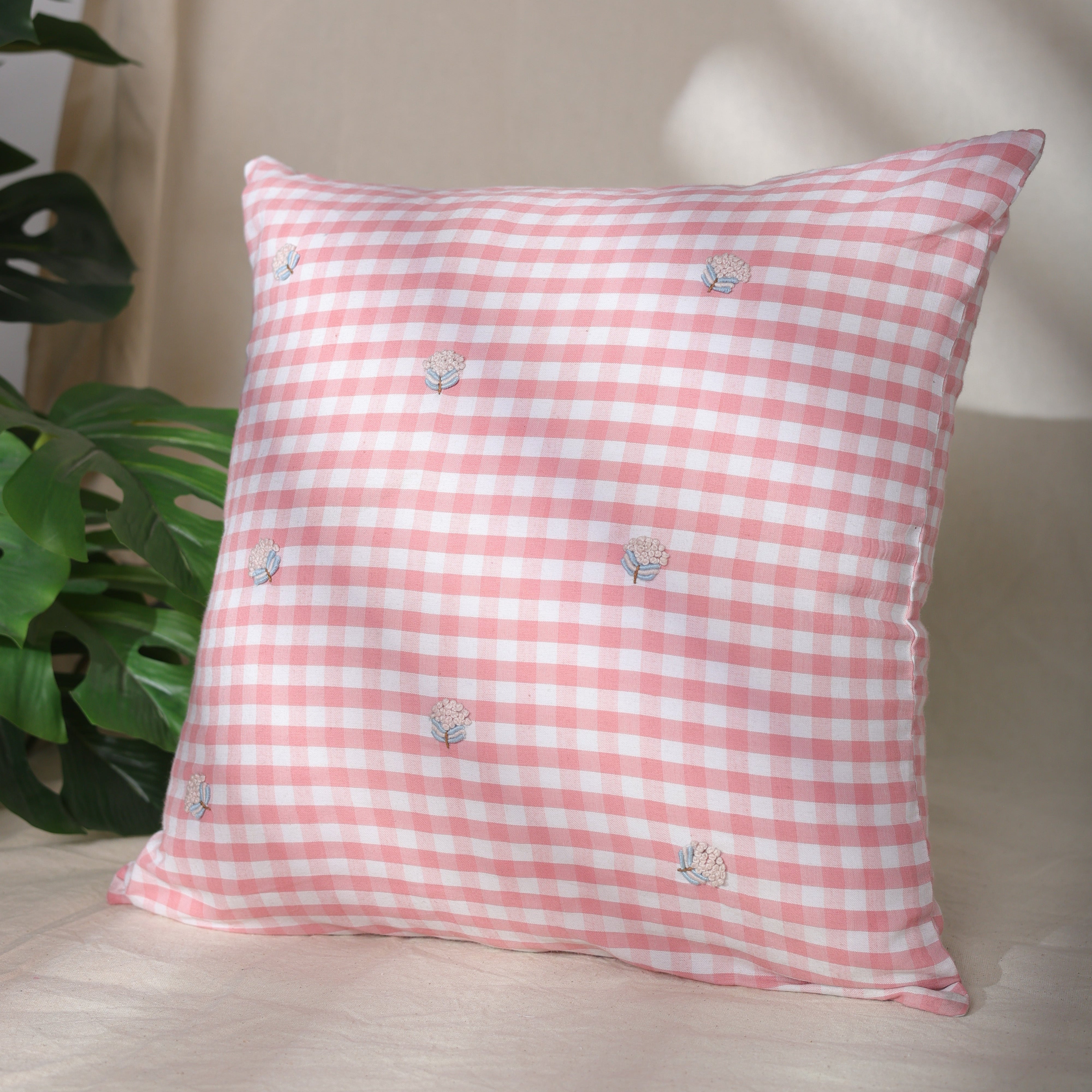 Soft Pastel Blush Ghingham Cushion Cover