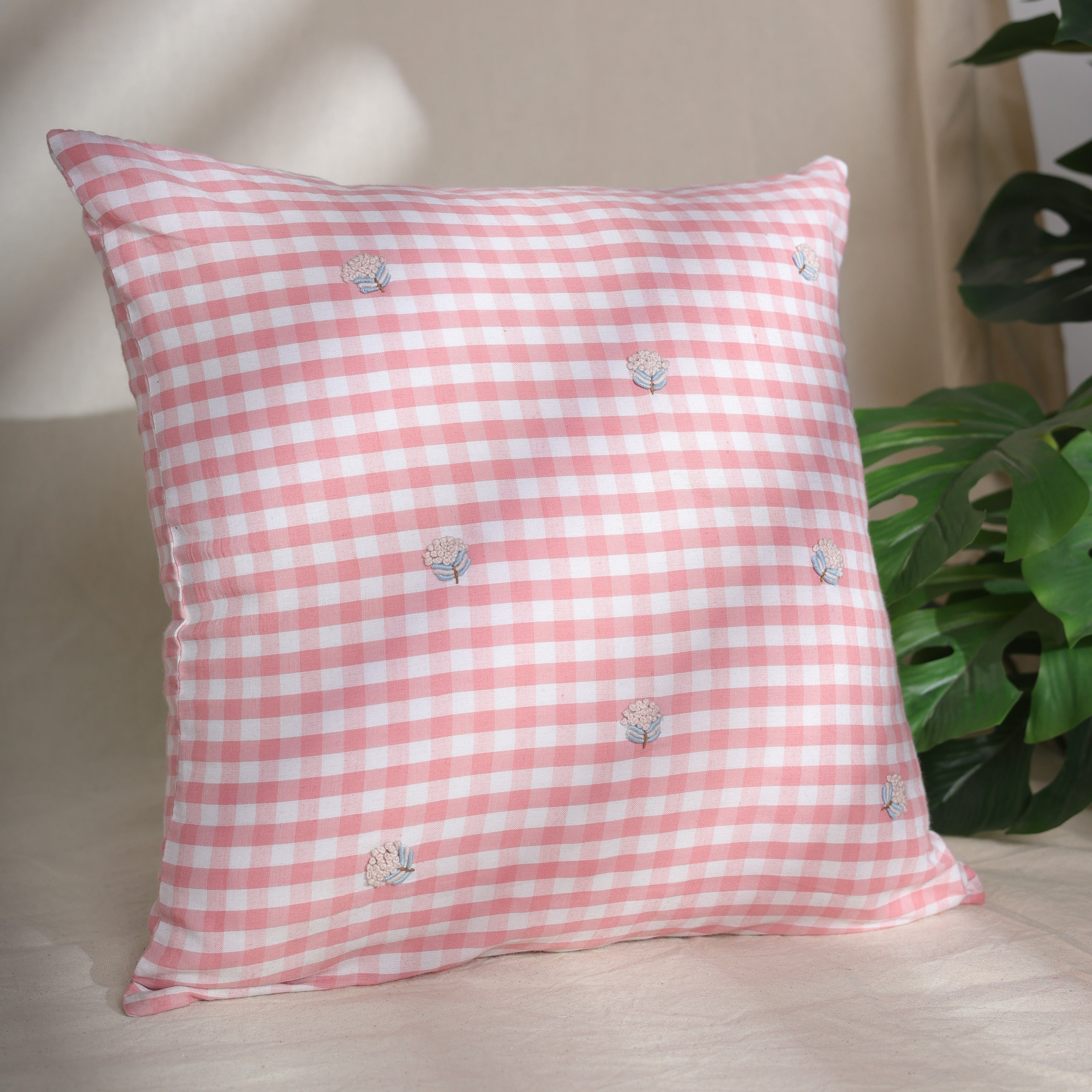 Soft Pastel Blush Ghingham Cushion Cover