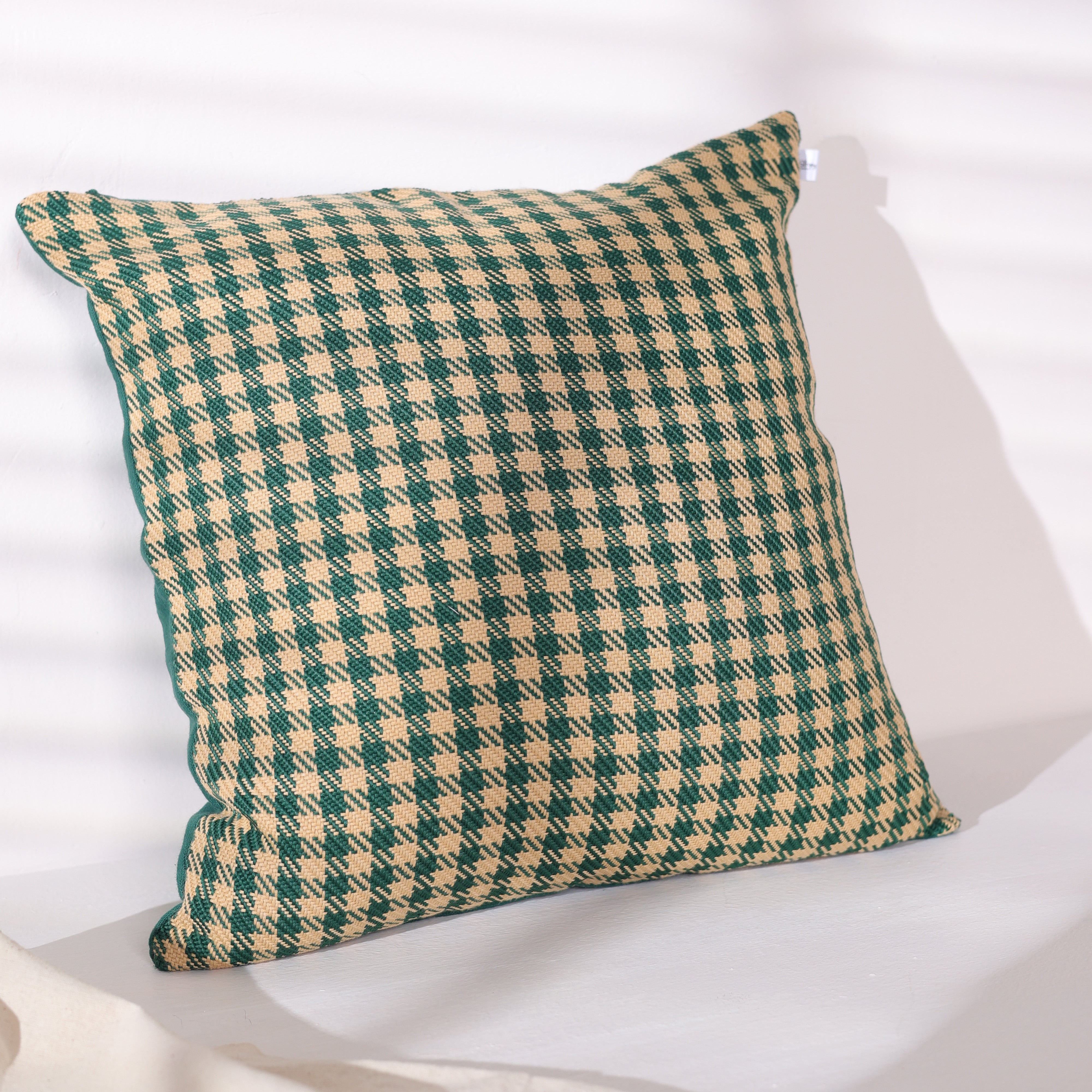 Classic Houndstooth Green & Beige Cushion Cover