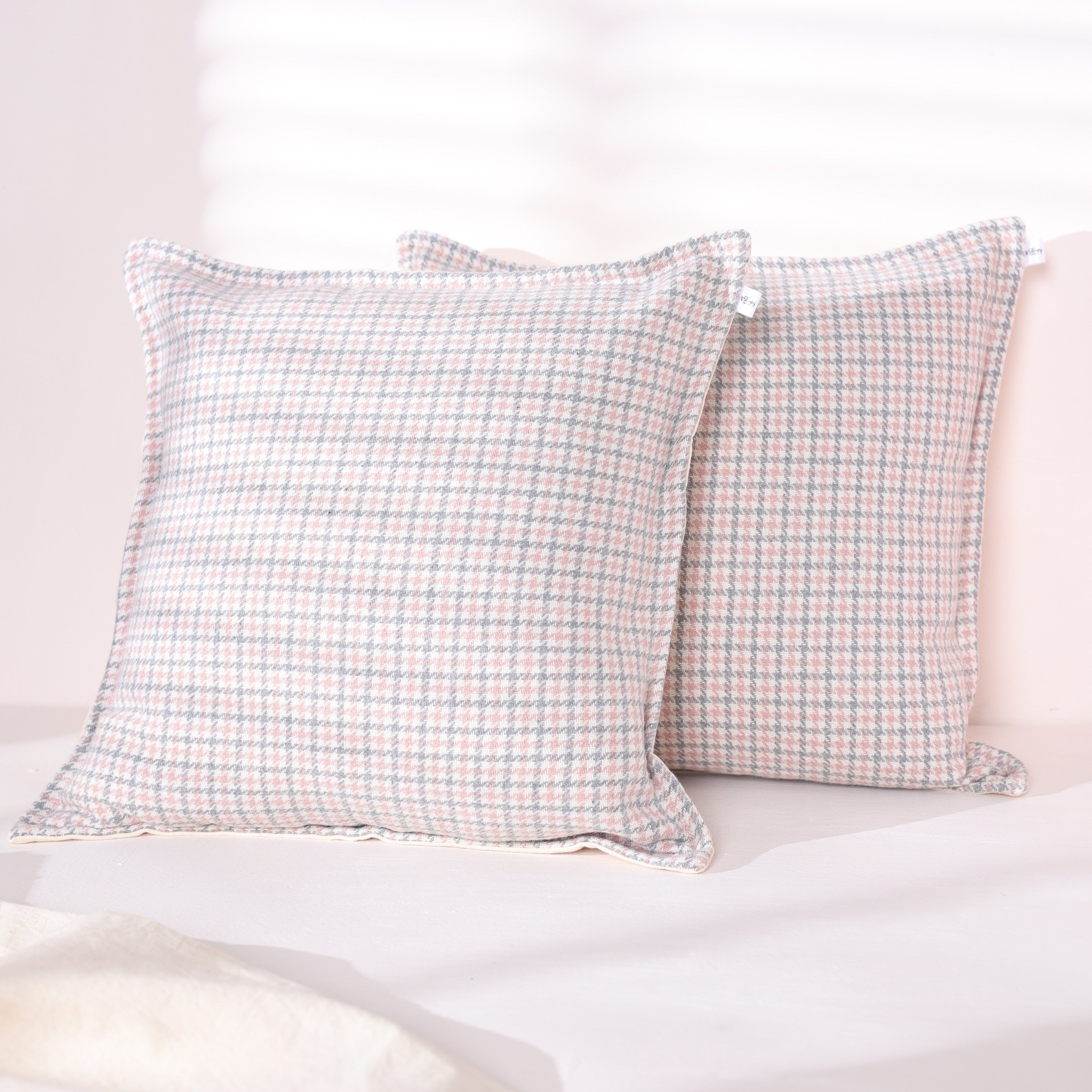 Pink & Grey Houndstooth Cushion Cover