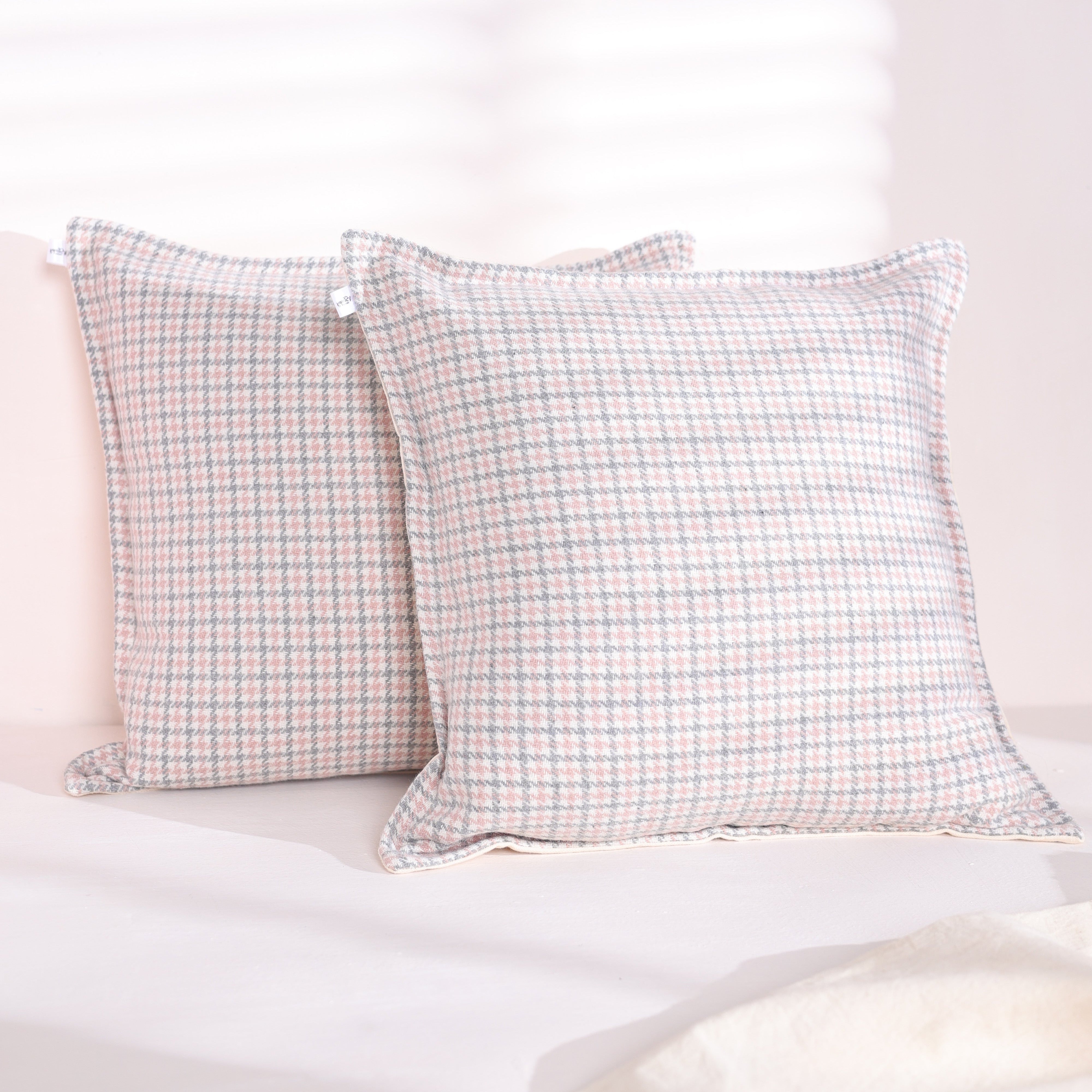 Pink & Grey Houndstooth Cushion Cover