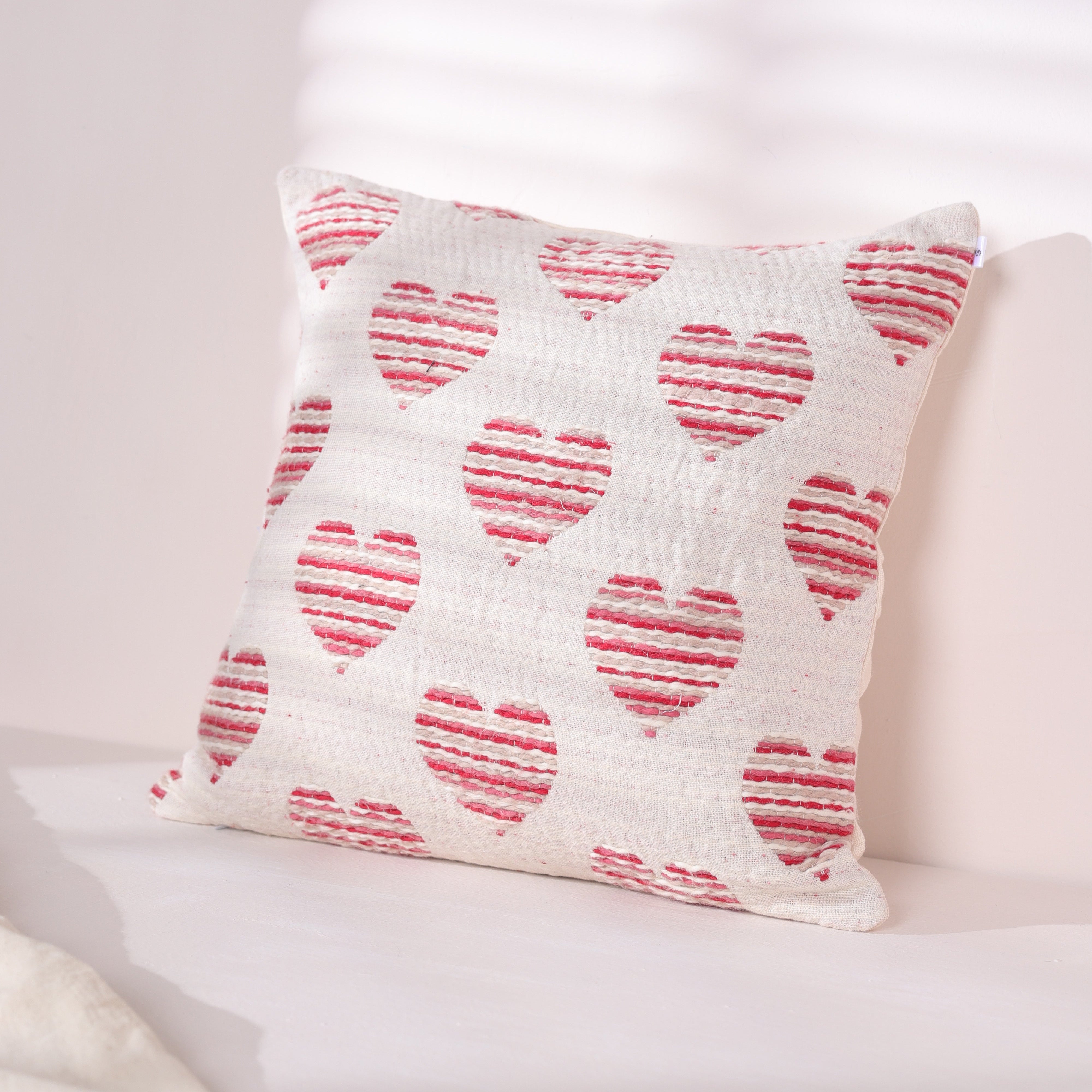 Jacquard Heart Patterned Woven Cushion Cover