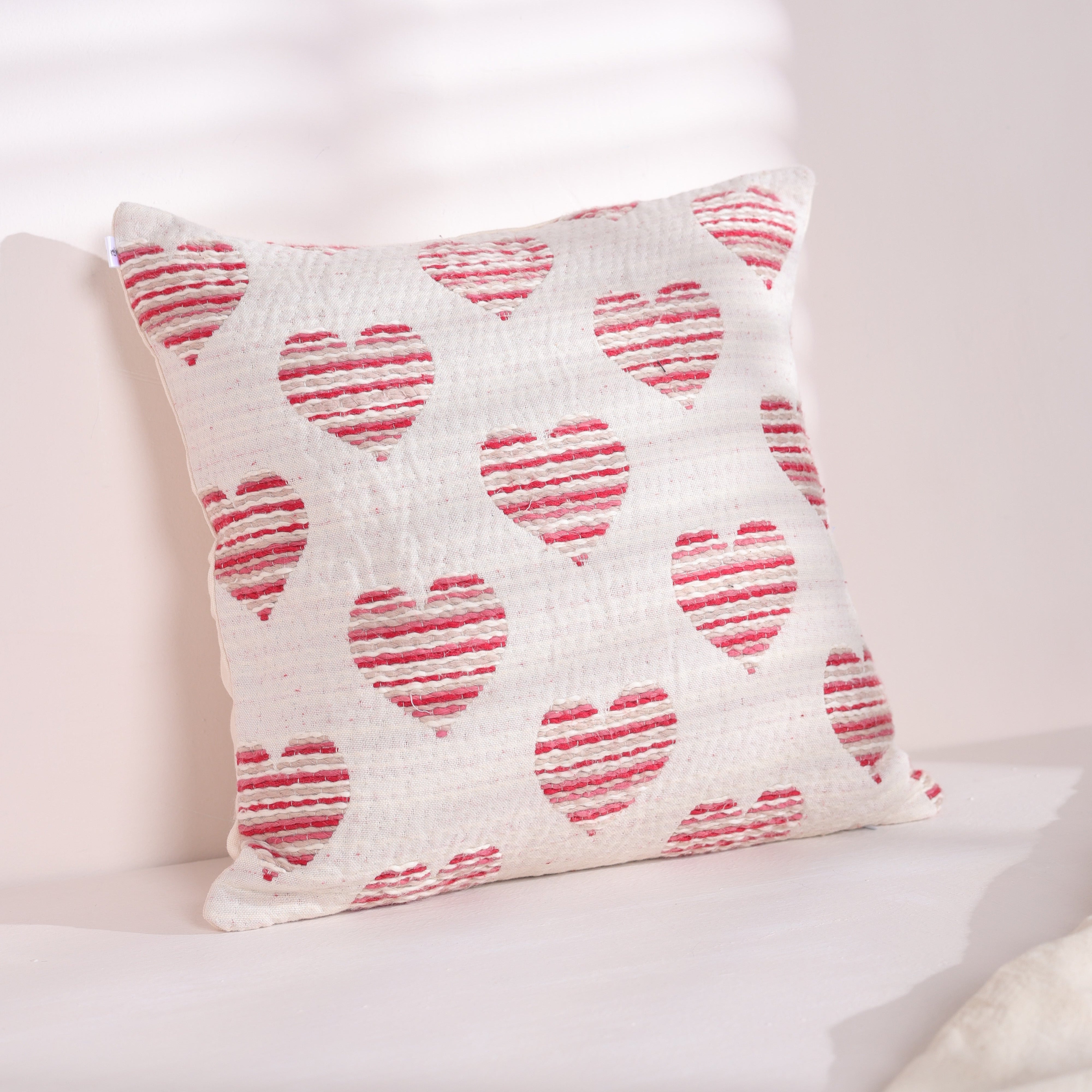 Jacquard Heart Patterned Woven Cushion Cover