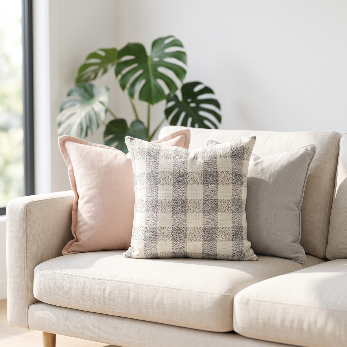 Grey Checkered Throw Pillow