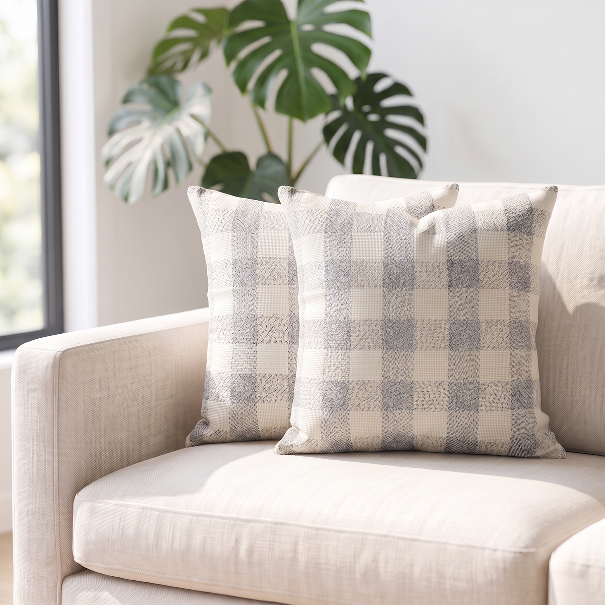 Grey Checkered Throw Pillow
