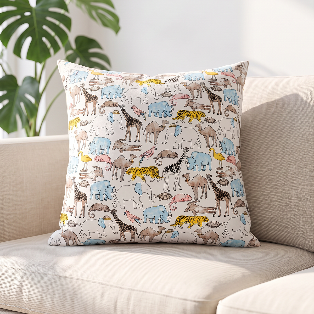 Playful Safari Animal Print Cushion Cover