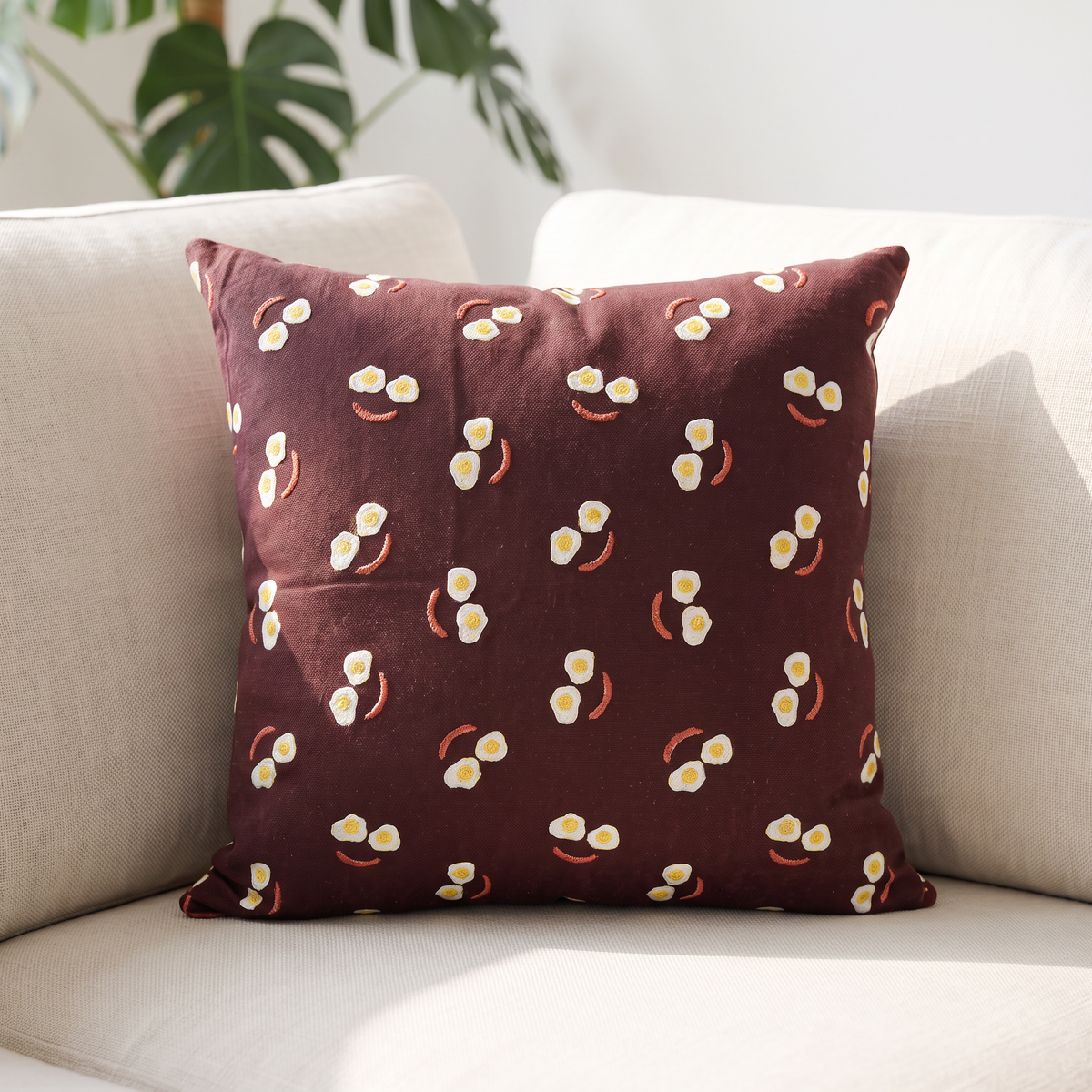 Linen Printed Smiley Cushion Cover