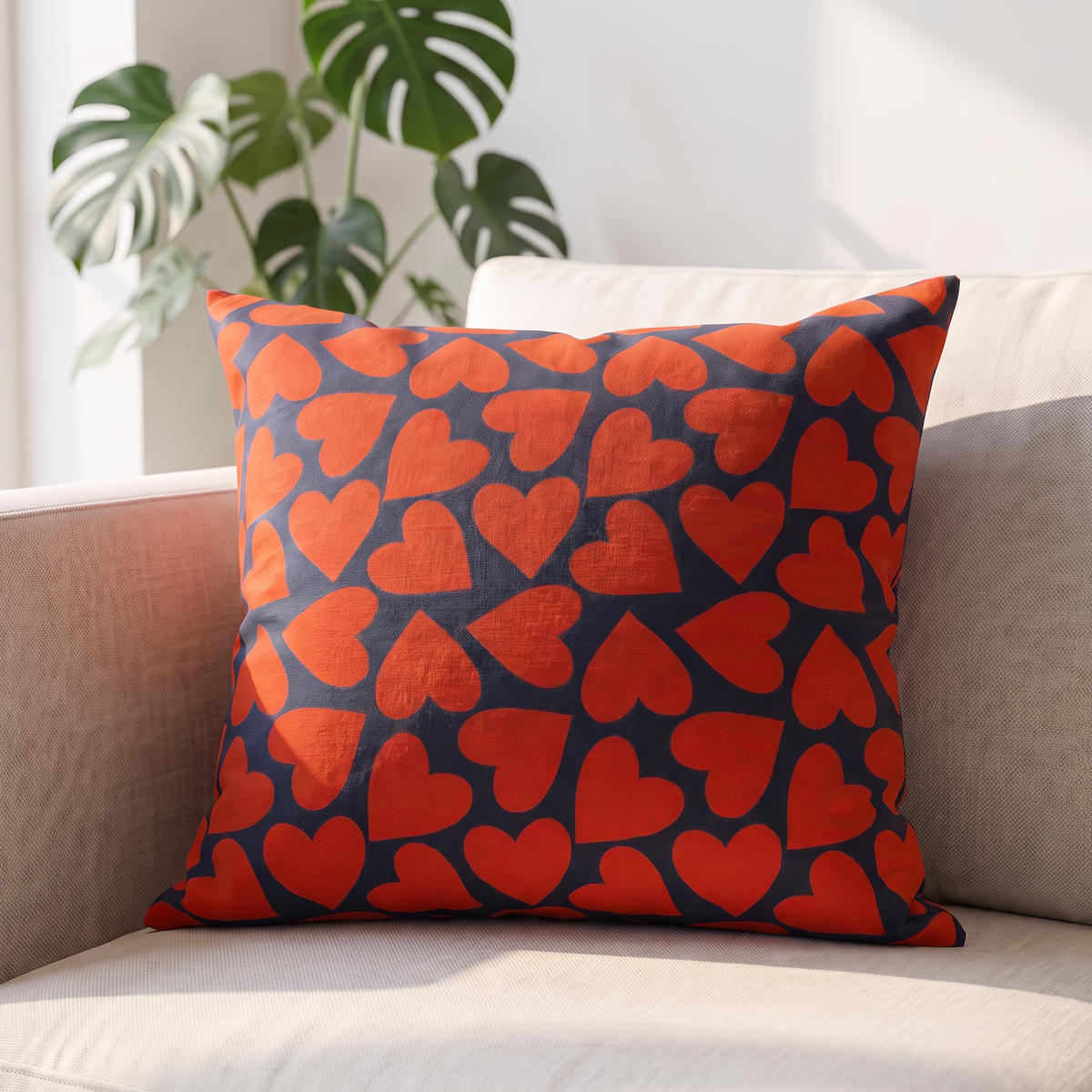 Linen Heart Print Cushion Cover