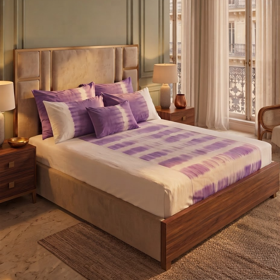Sleepy Threads Cotton Bedsheet for Double Bed | Breathable Wrinkel Free, 200 TC Lavender Bedsheet along with 2 Soft Pillow Covers with Tie and Dye Pattern for Comfort Sleep