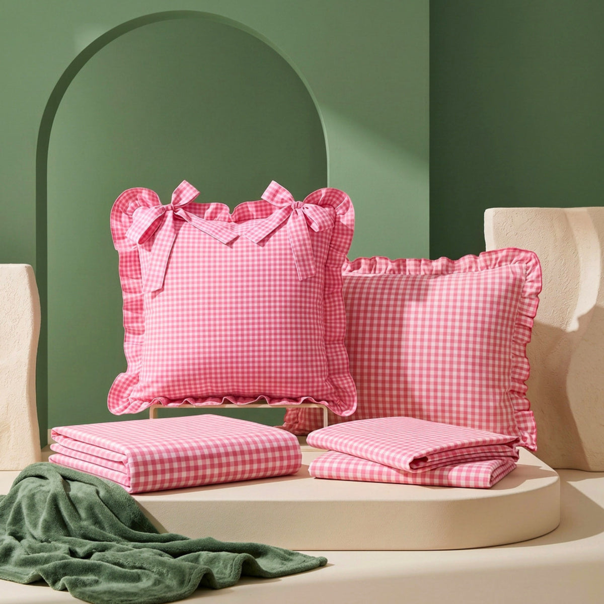 Bedsheet for Double Bed, Pink & White Gingham Checkered Queen Size