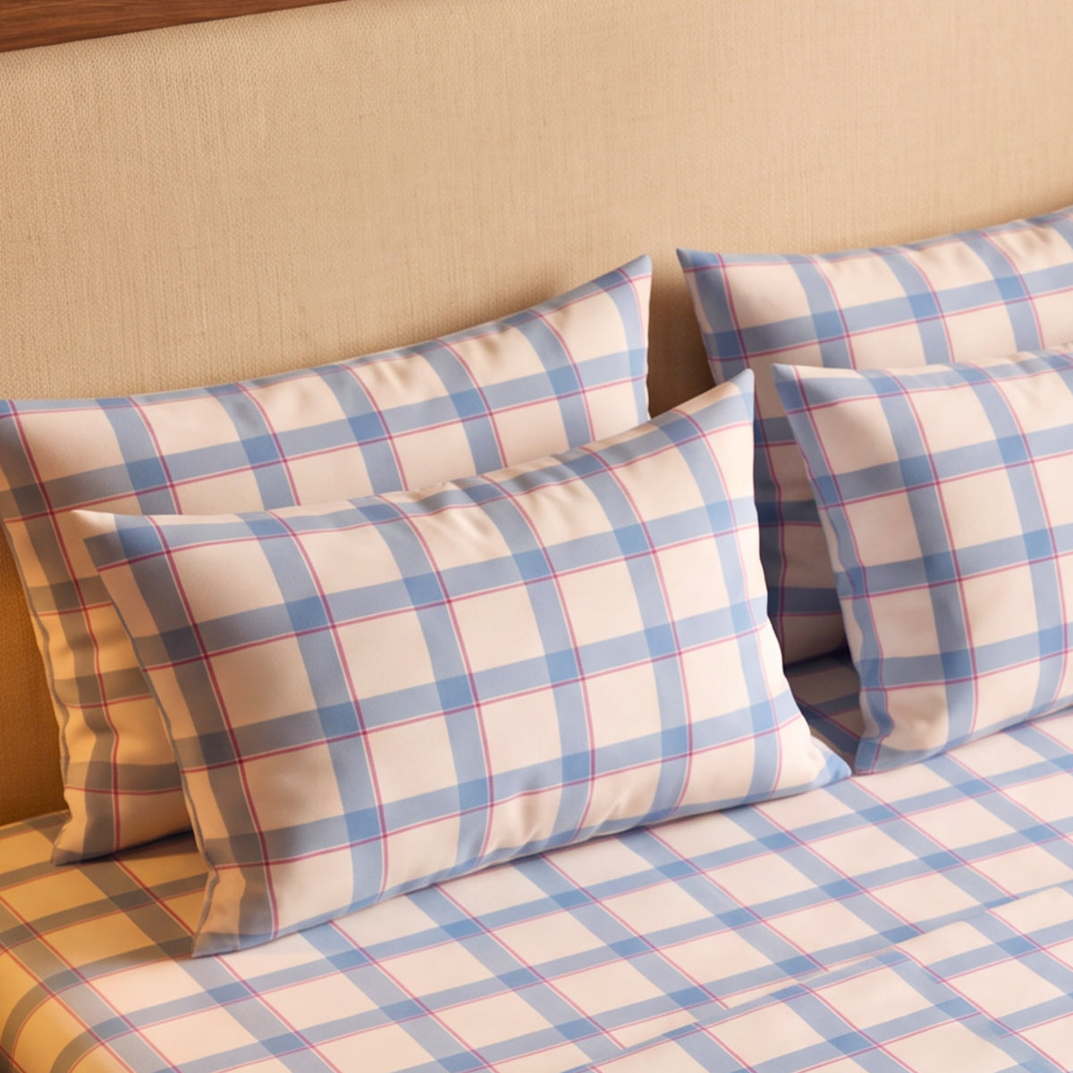 Vintage Blue Stripes 280 TC Cotton Bedsheet  With Duvet Cover and 4 Pillow Covers