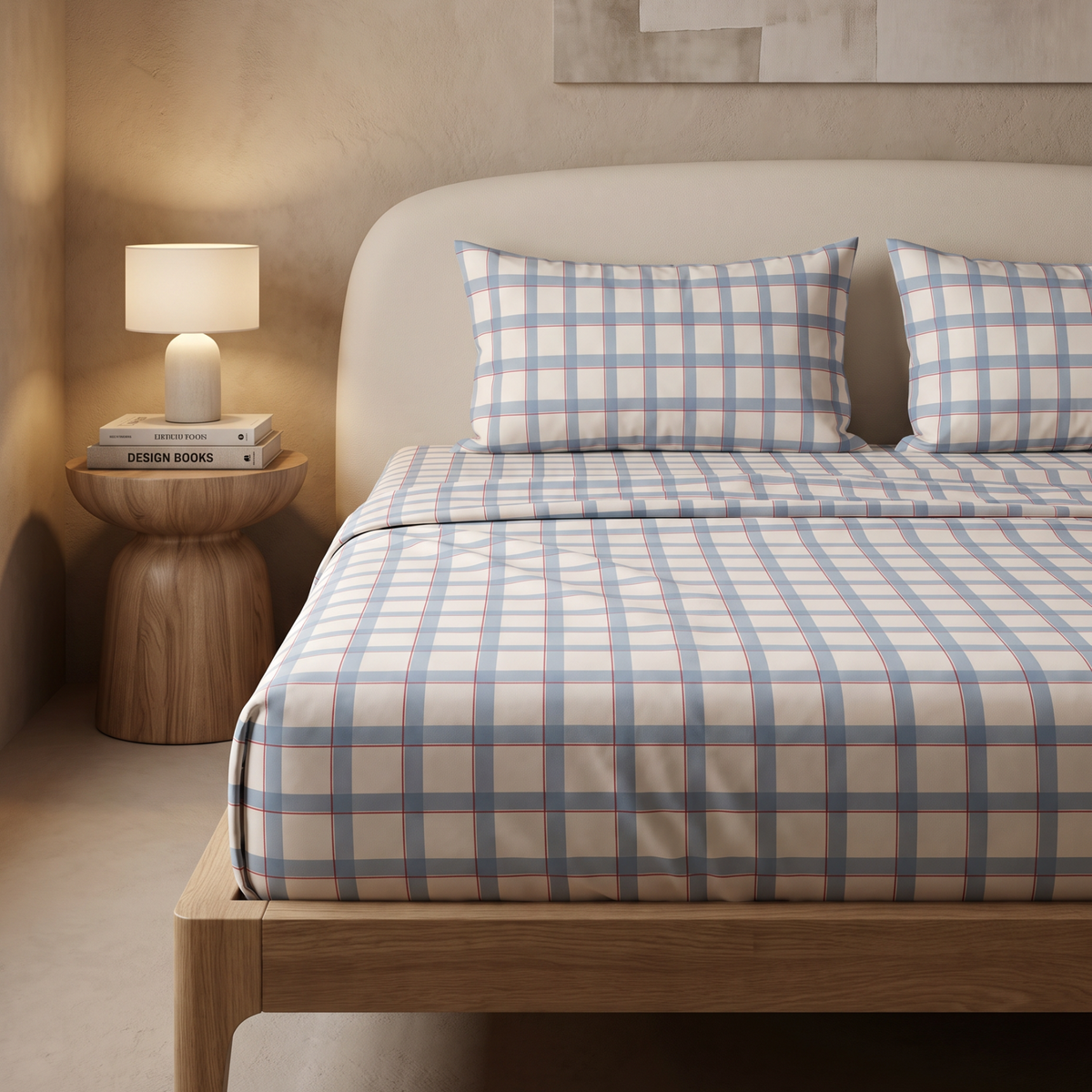 Blue Checkered 300 TC Cotton Bedsheet