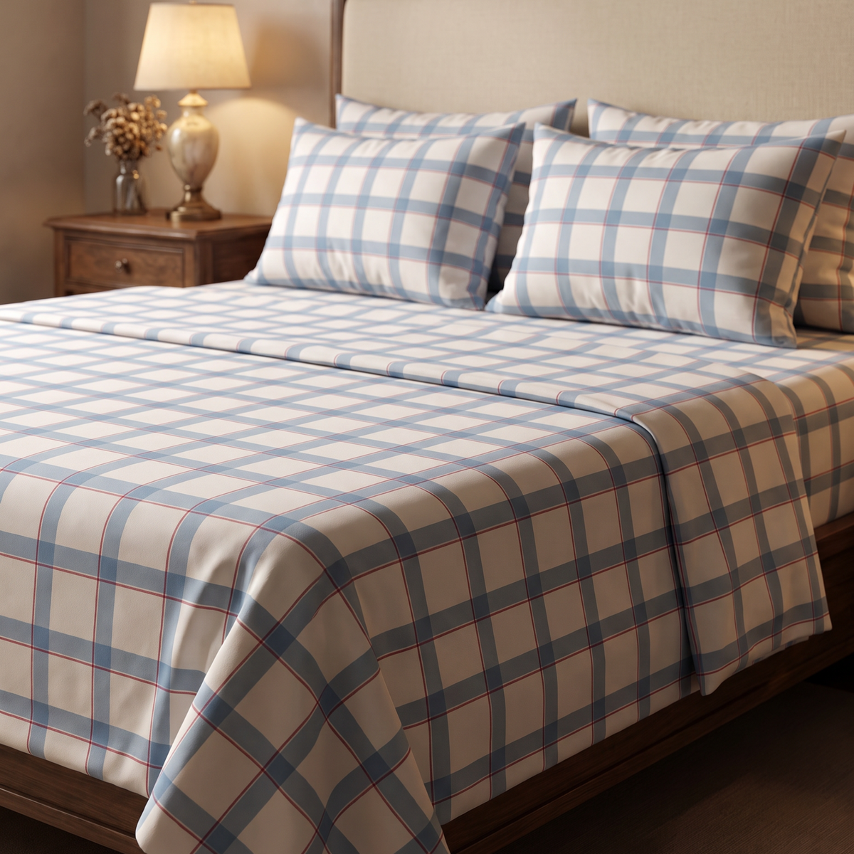 Blue Checkered 300 TC Cotton Bedsheet