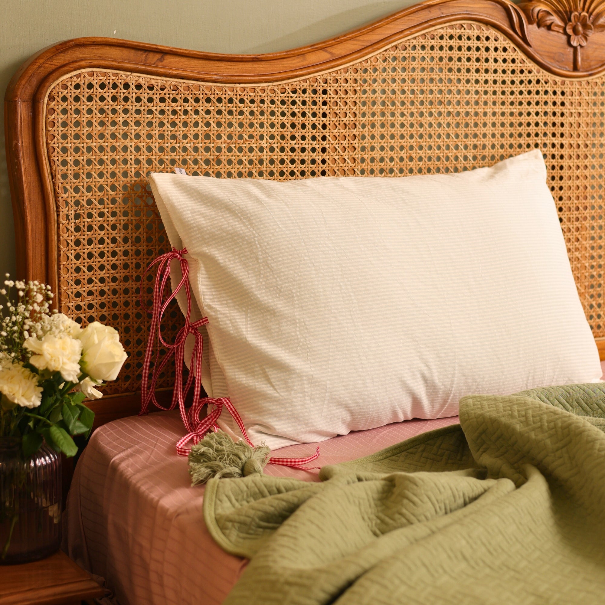 Gingham Tie up Pillow cover