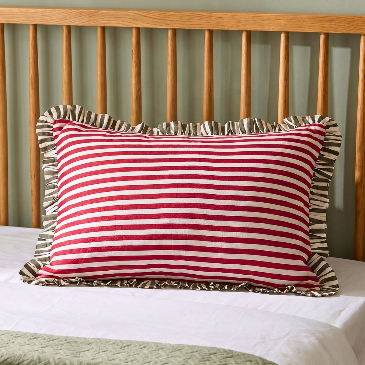 Block Printed striped ruffled pillow cover