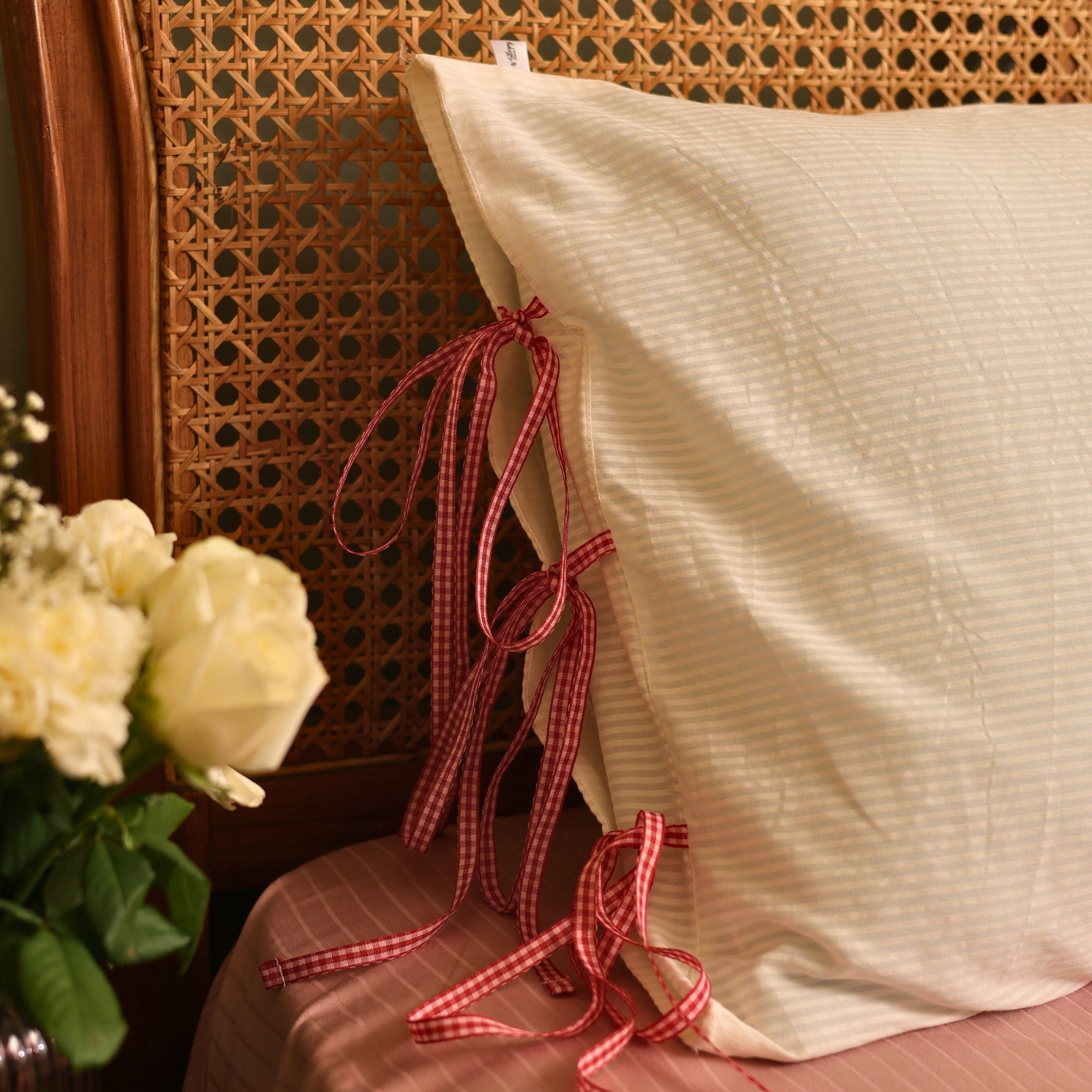 Gingham Tie up Pillow cover