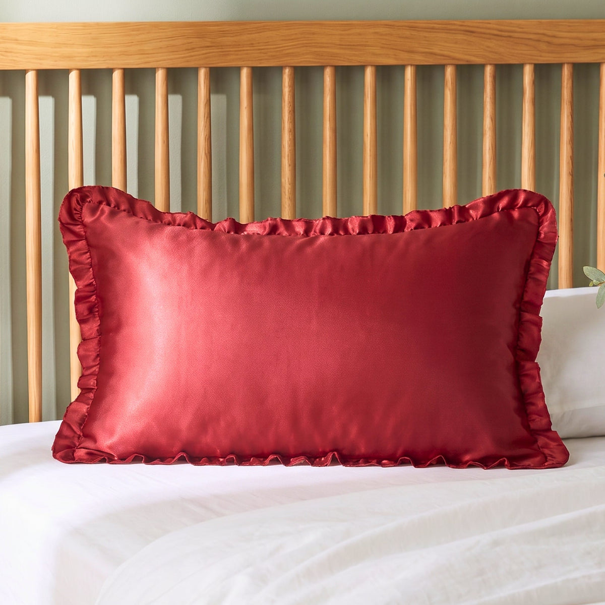 Elegant Maroon Satin Pillow Covers with Ruffled Edges