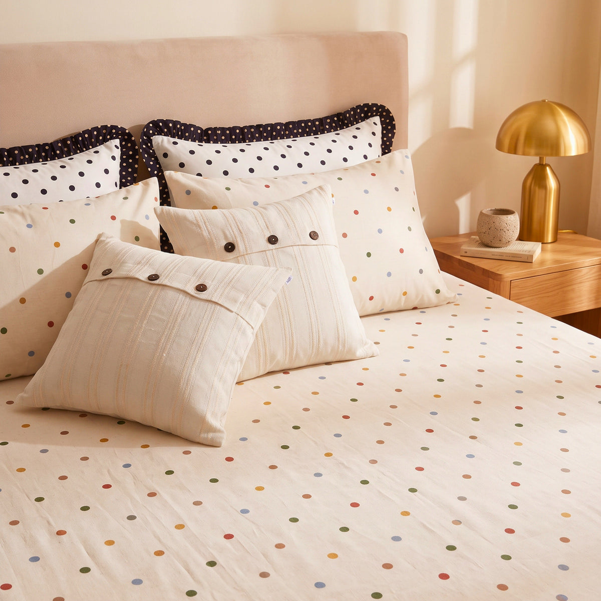 Multicolour Polka Dots 280 TC Cotton Bedsheet
