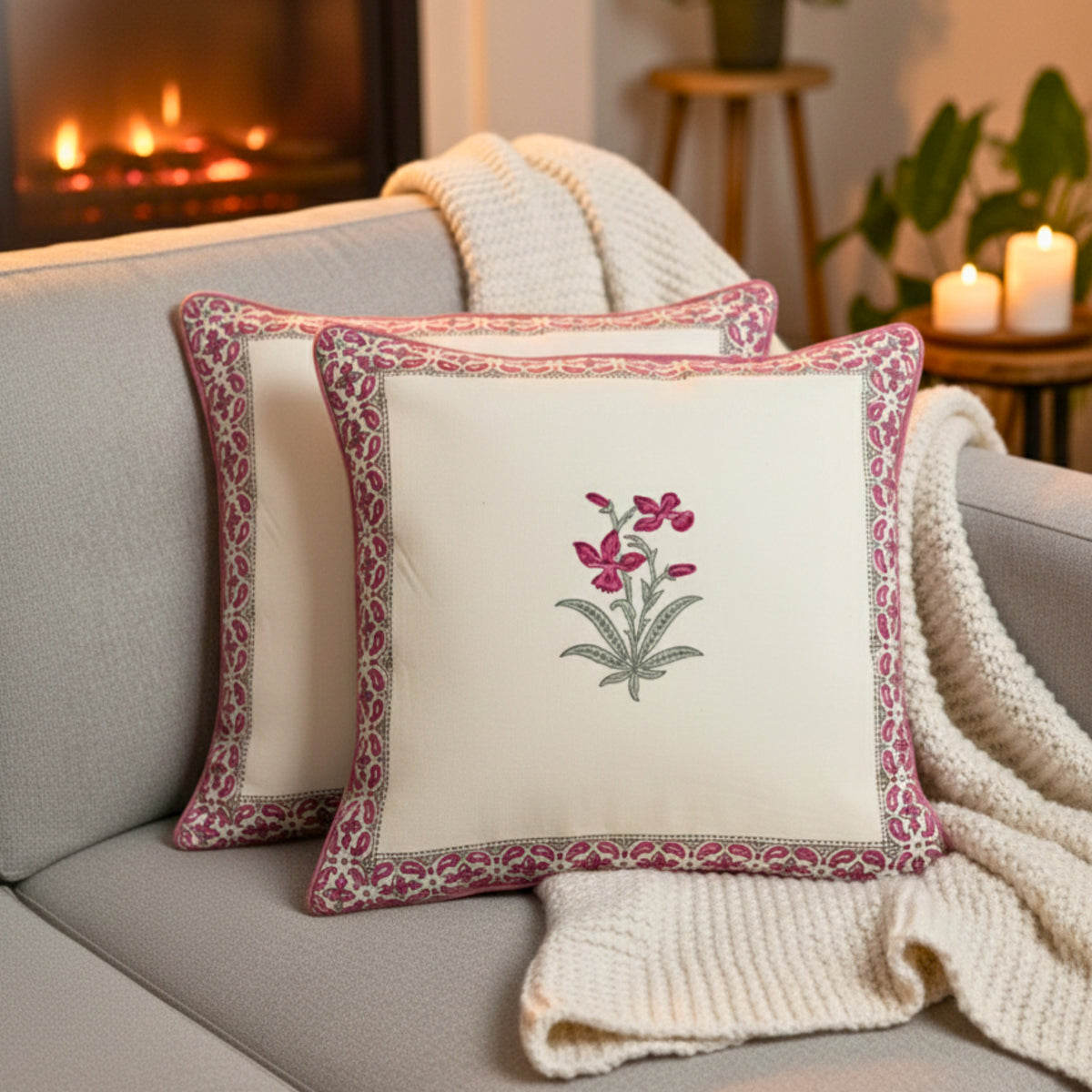 Floral Heritage Border Cushion Cover