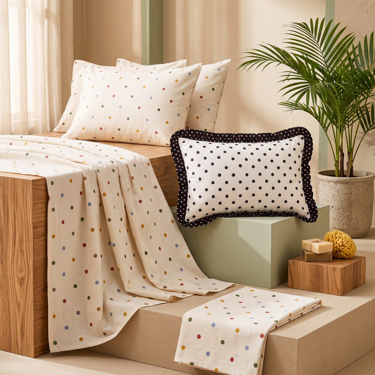 Multicolour Polka Dots 280 TC Cotton Bedsheet