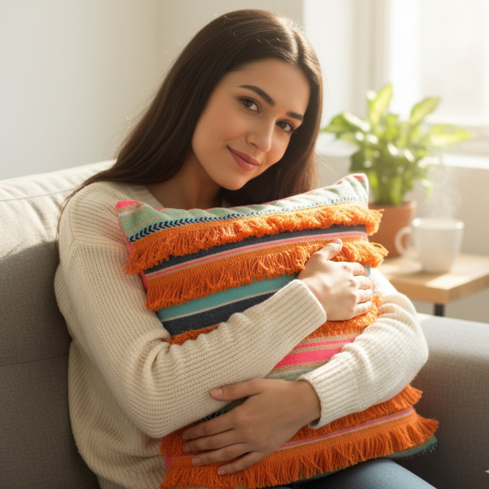 Earthy Multicolor Fringe Cushion Cover