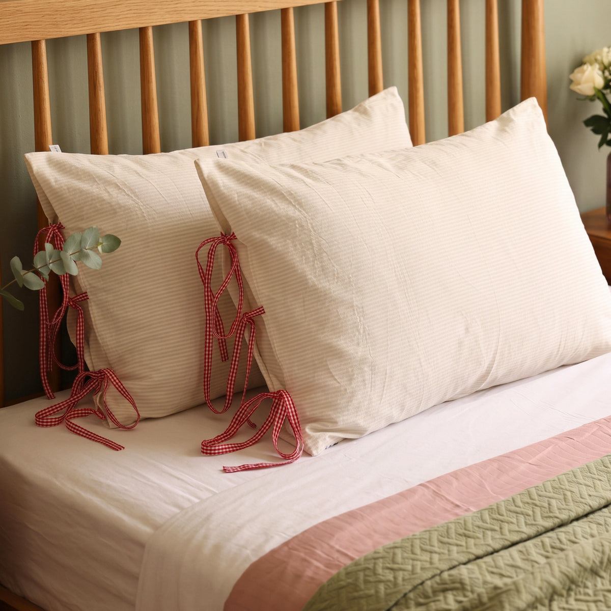 Gingham Tie up Pillow cover