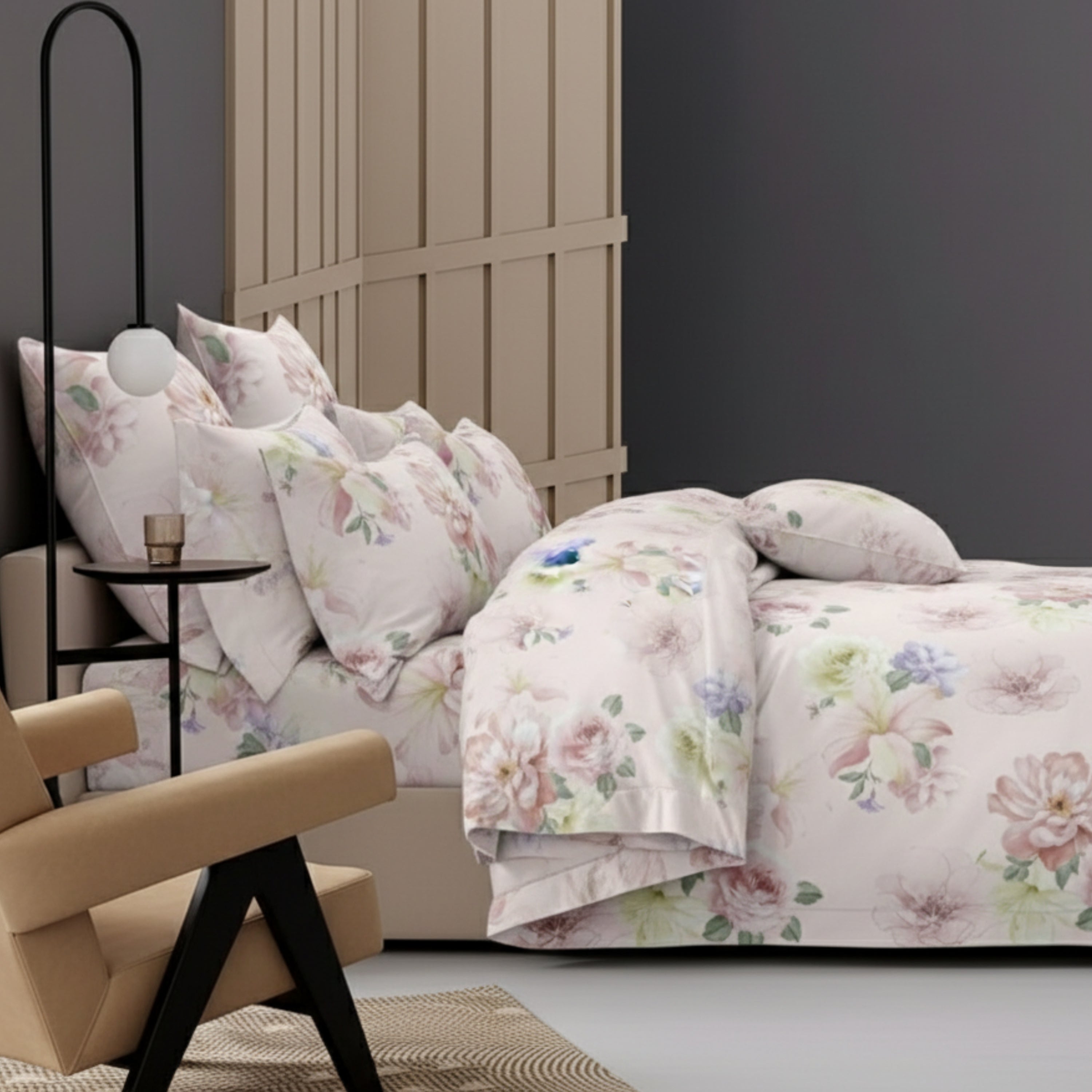 Bedsheet Soft Cotton Double Bed Sheet, Light Cream with Pastel Floral Print, Includes 2 Pillow Covers, Breathable & Durable Bedding S