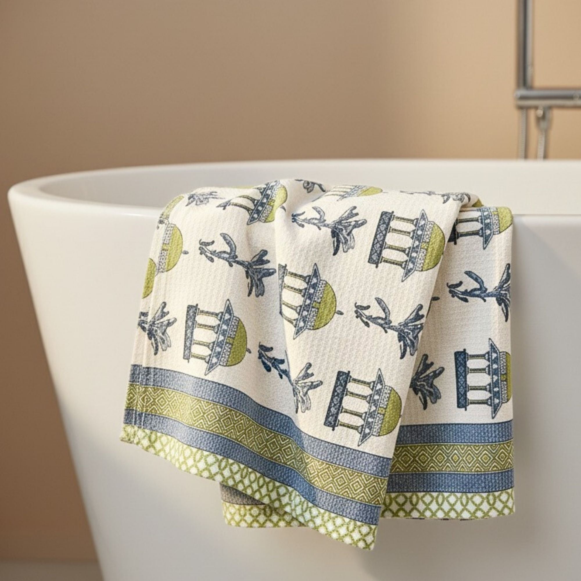 Waffle Weave Towel, Mughal Dome & Floral Screen Print,