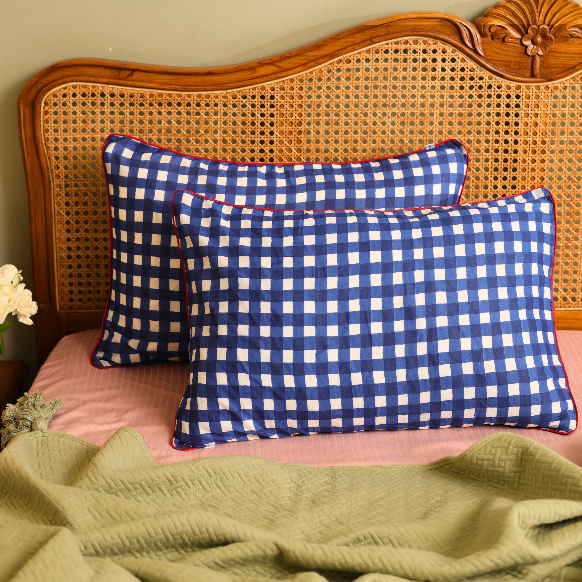 Midnight Blue Checkered Pillow Cover