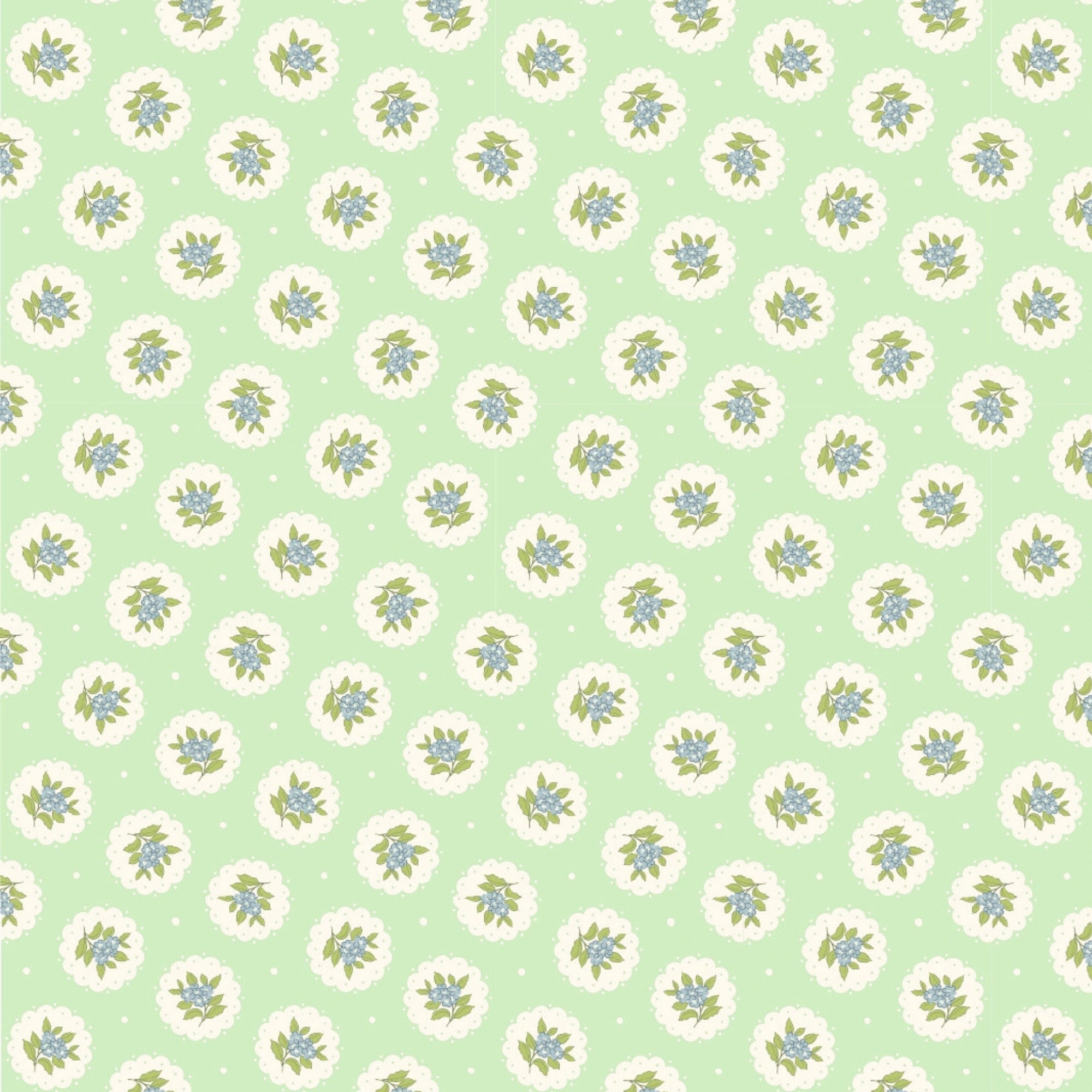 Sage Green & White Floral Pattern with Blue Medallions – Soft, Breathable Screen Printed Flat Sheet